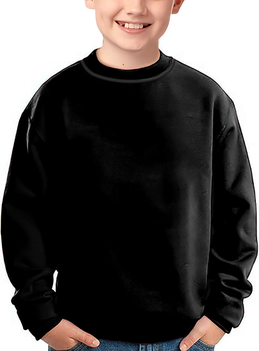 black crewneck pullover kids plain sweatshirt front view