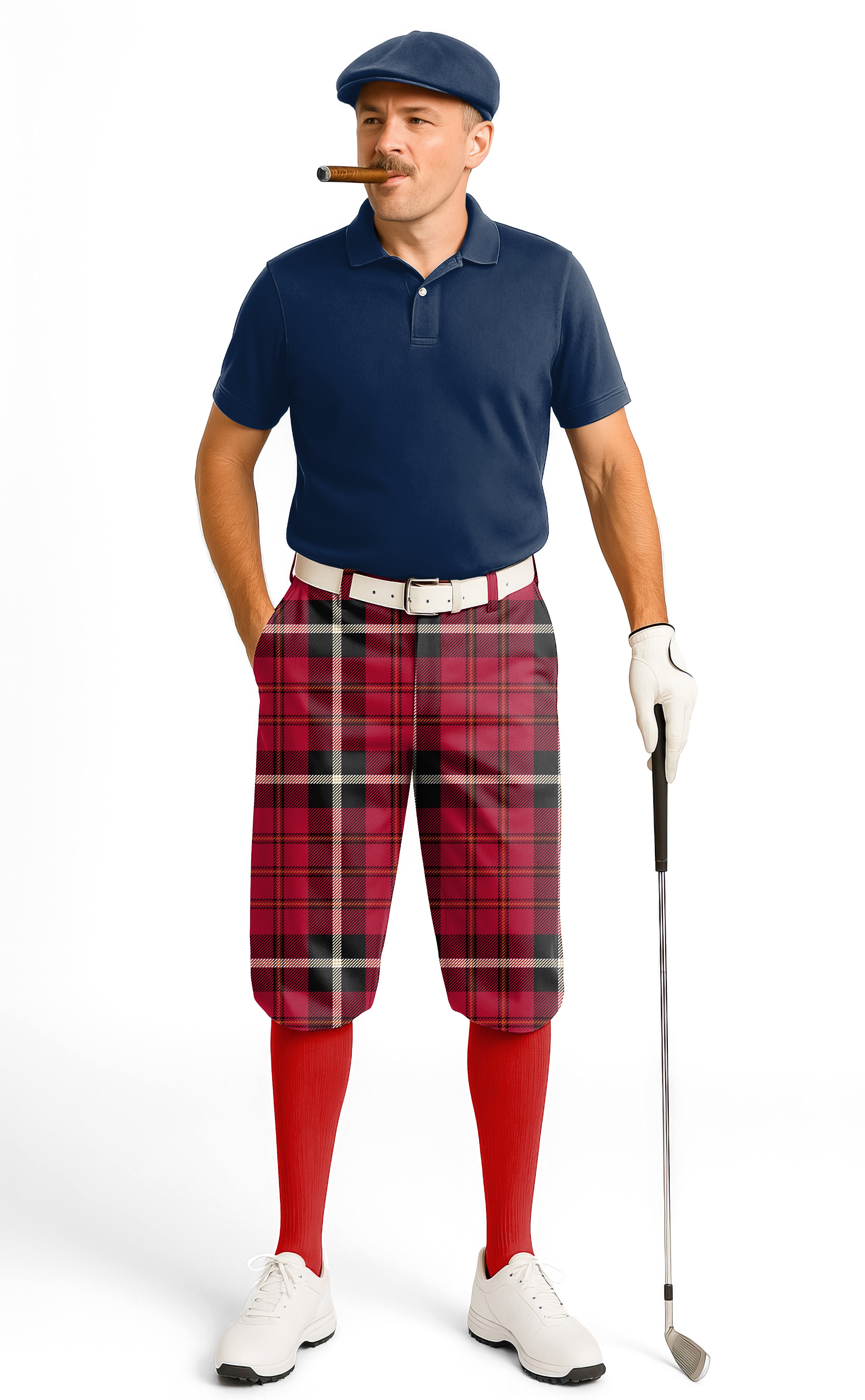 Red grid-Men's Golf Knickers Pants