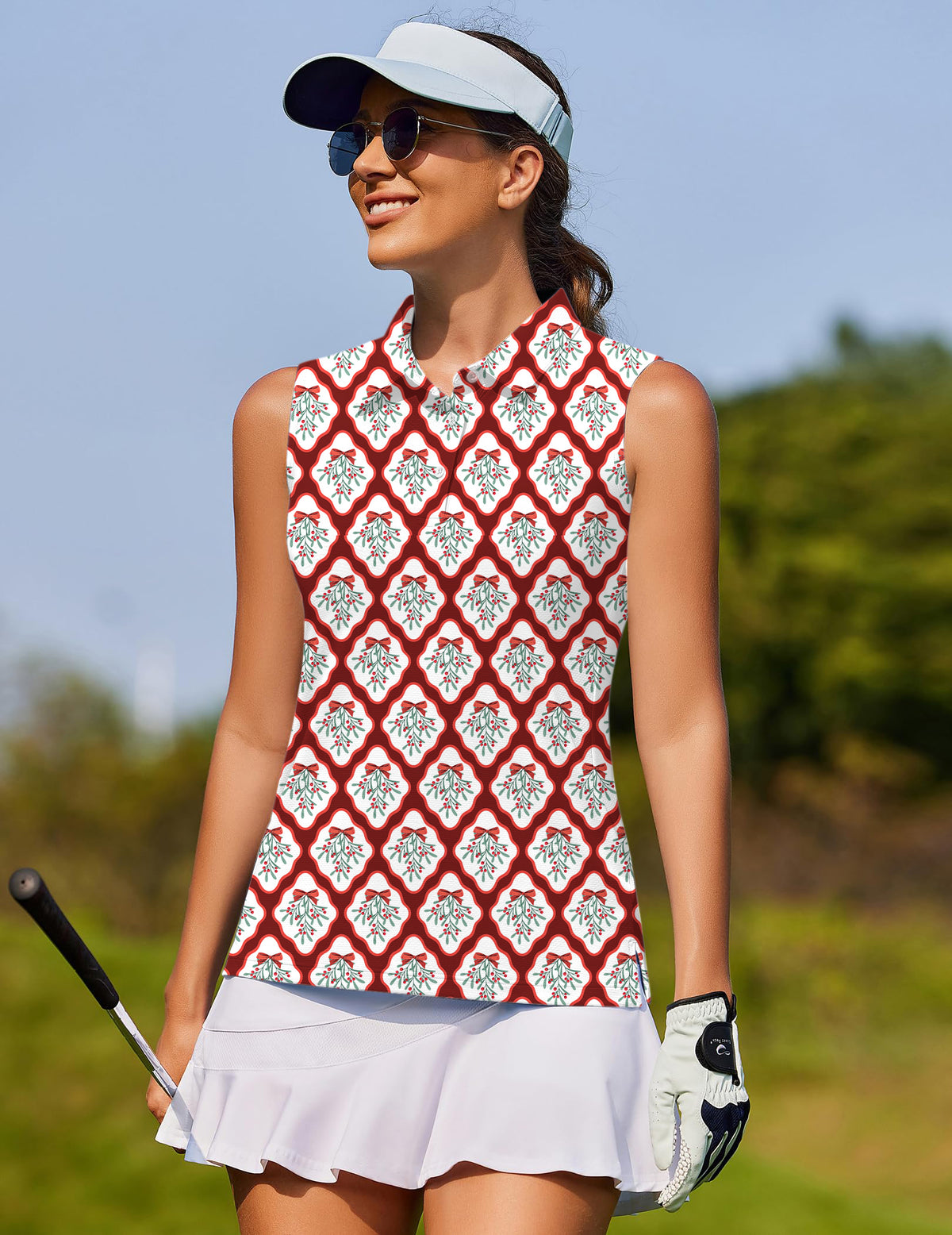 Christmas red holly Women's golf Sleeveless shirt