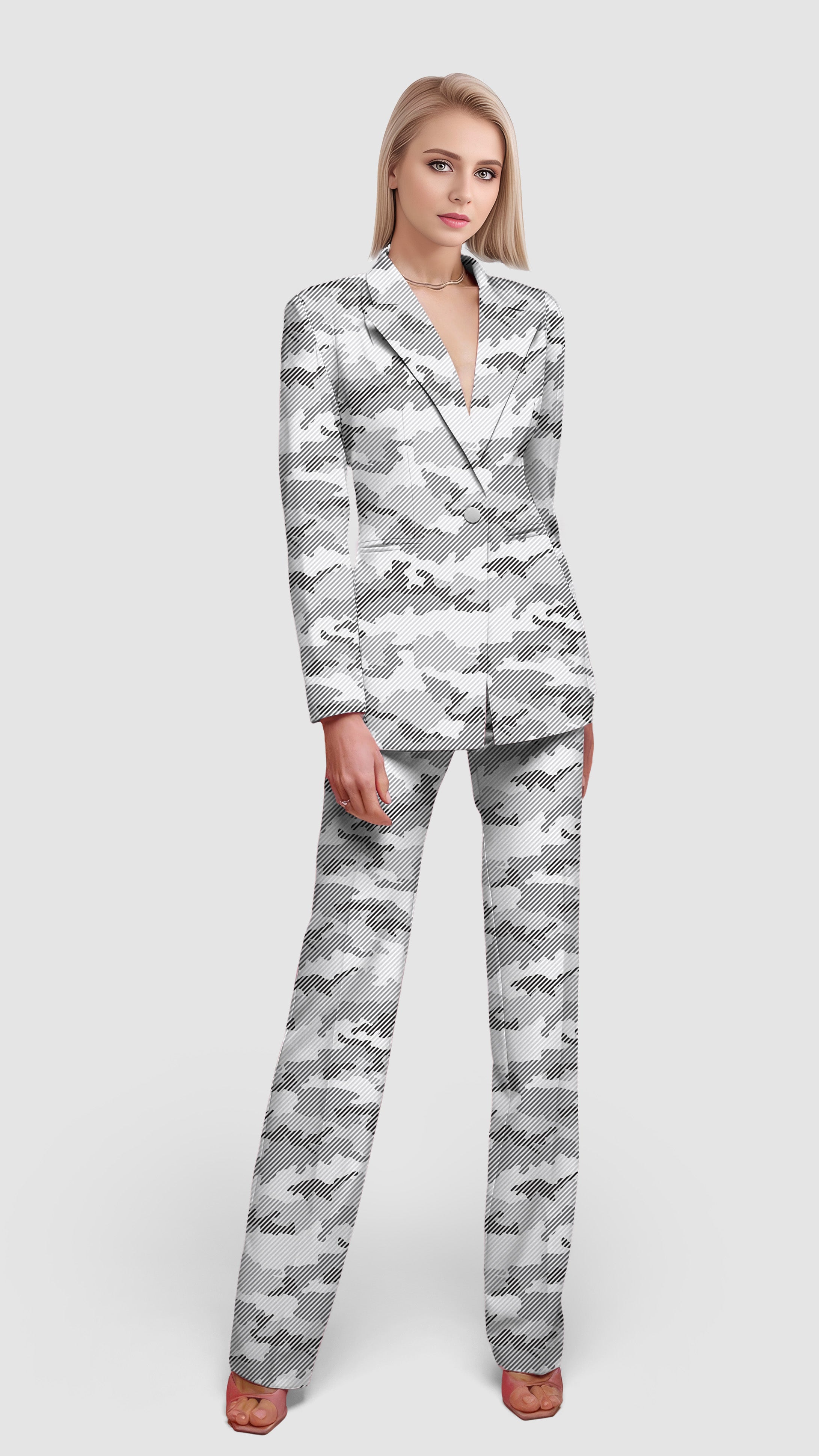 Snow Camo-Women's Blazer Casual Work Office Blazer Suit set