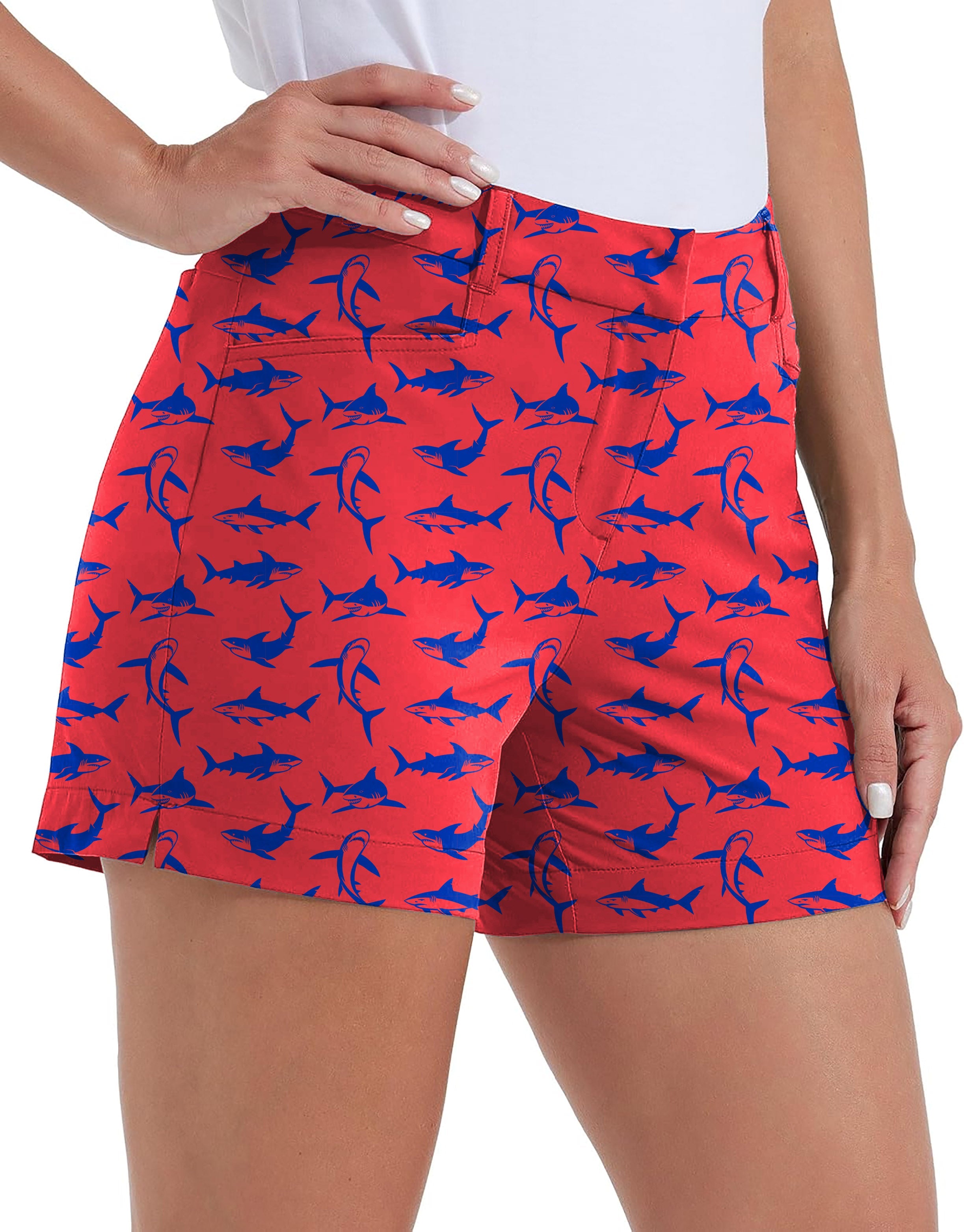 Under Water Frenzy women's quick-drying golf shorts with shark print and pockets