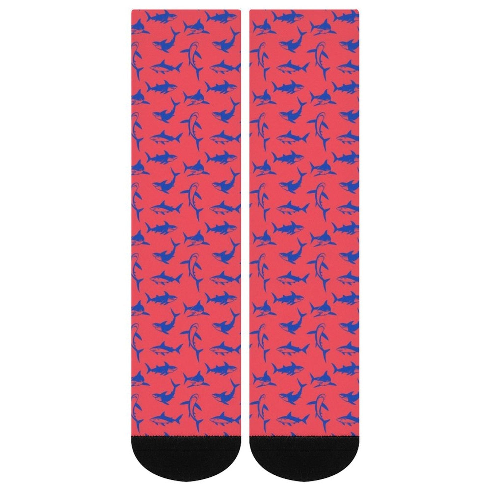 Underwater frenzy printed crew socks with shark pattern, soft polyester blend, cushioned sole, durable 3D digital print, ideal gift for men and women