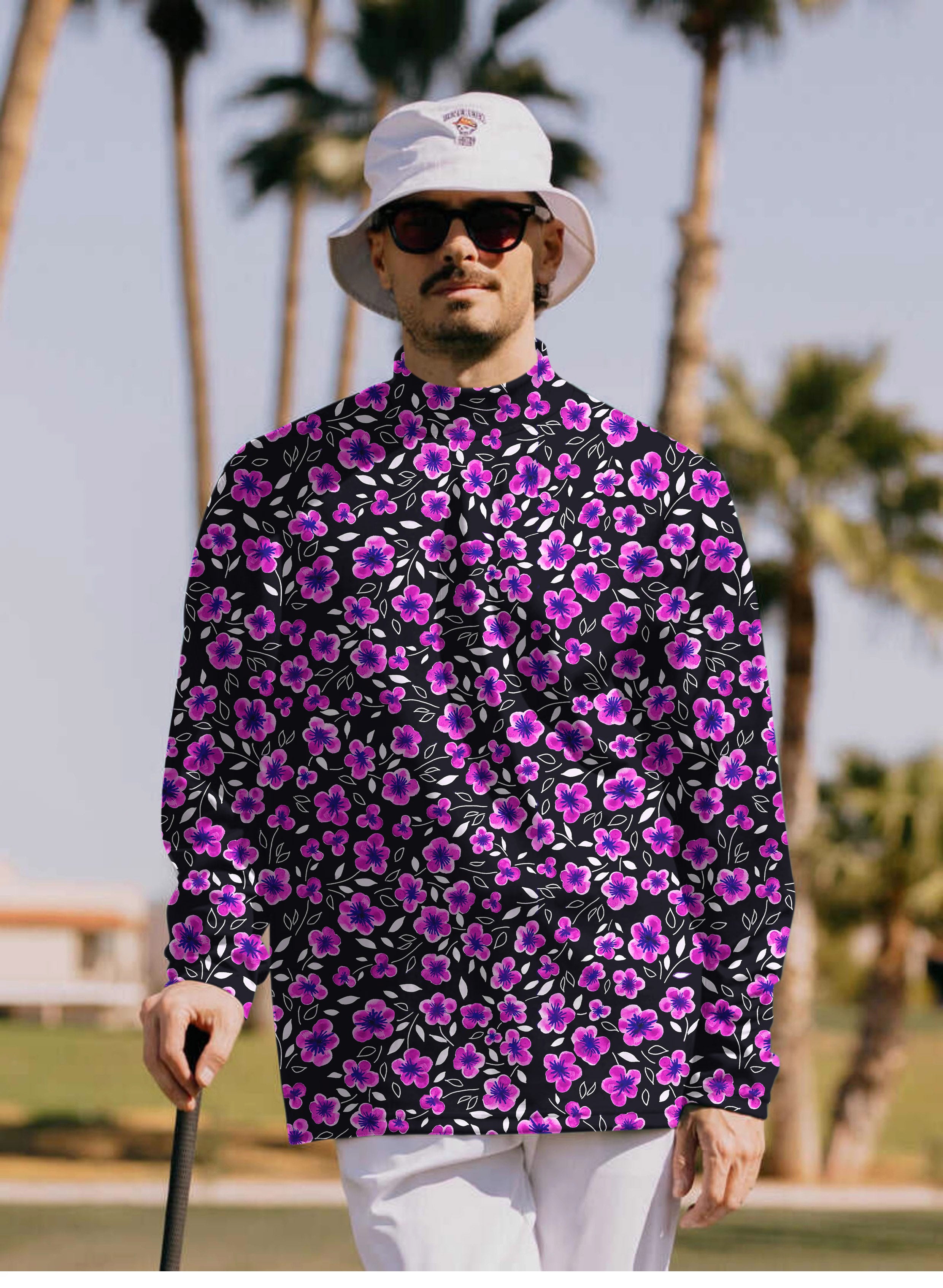Men's Floral Out Pullover High neck Long/Short sleeve T-Shirt