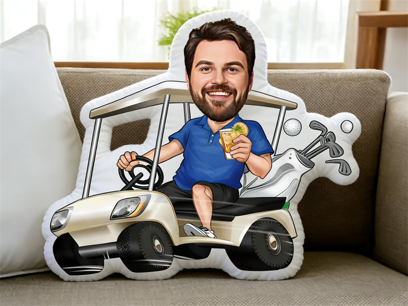Custom Photo Face Pillow Play Golf Face Picture Blue Man Pillow Doll Face Shaped Pillow Golf Gift for Living Room