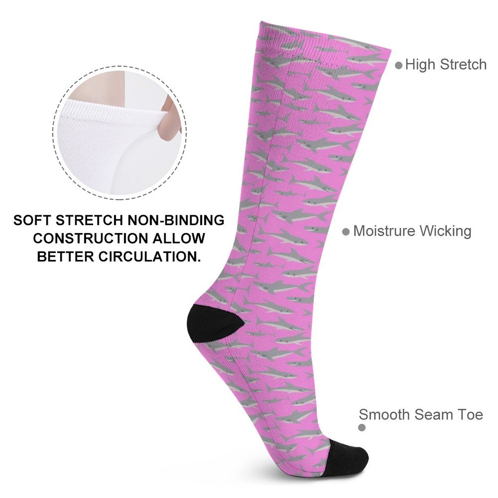 Pink Sharks Prined socks Gifts for Men Women