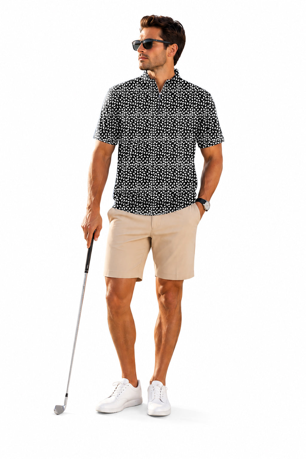 Men's Short Sleeve Quarter Zip Golf Pullover Middle Finger Embroidery