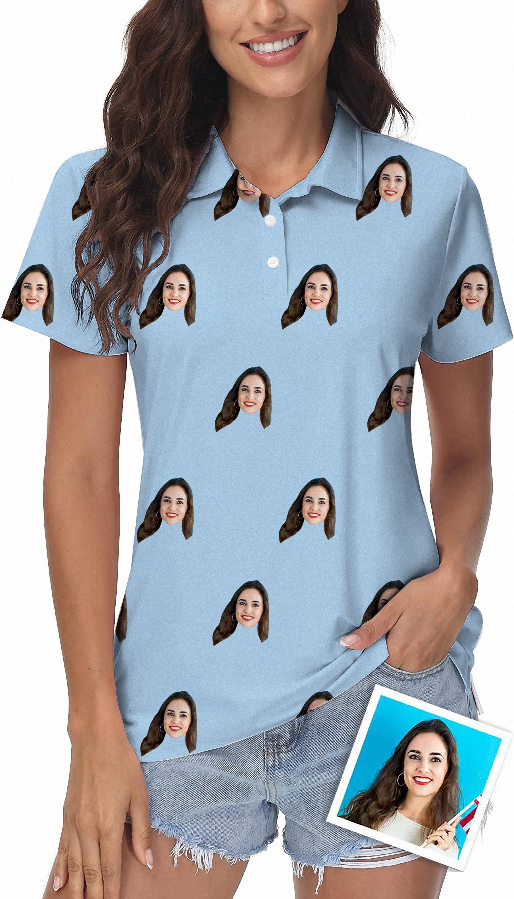 Custom Photo Funny Face Women's Golf Polo