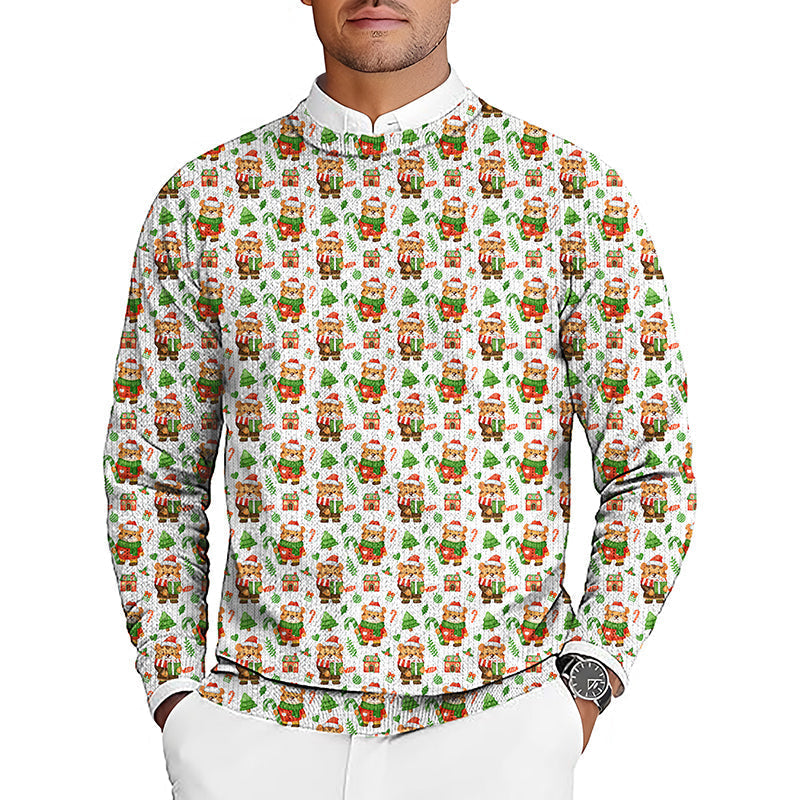 Christmas tiger men's golf crewneck pullover sweater with festive holiday pattern