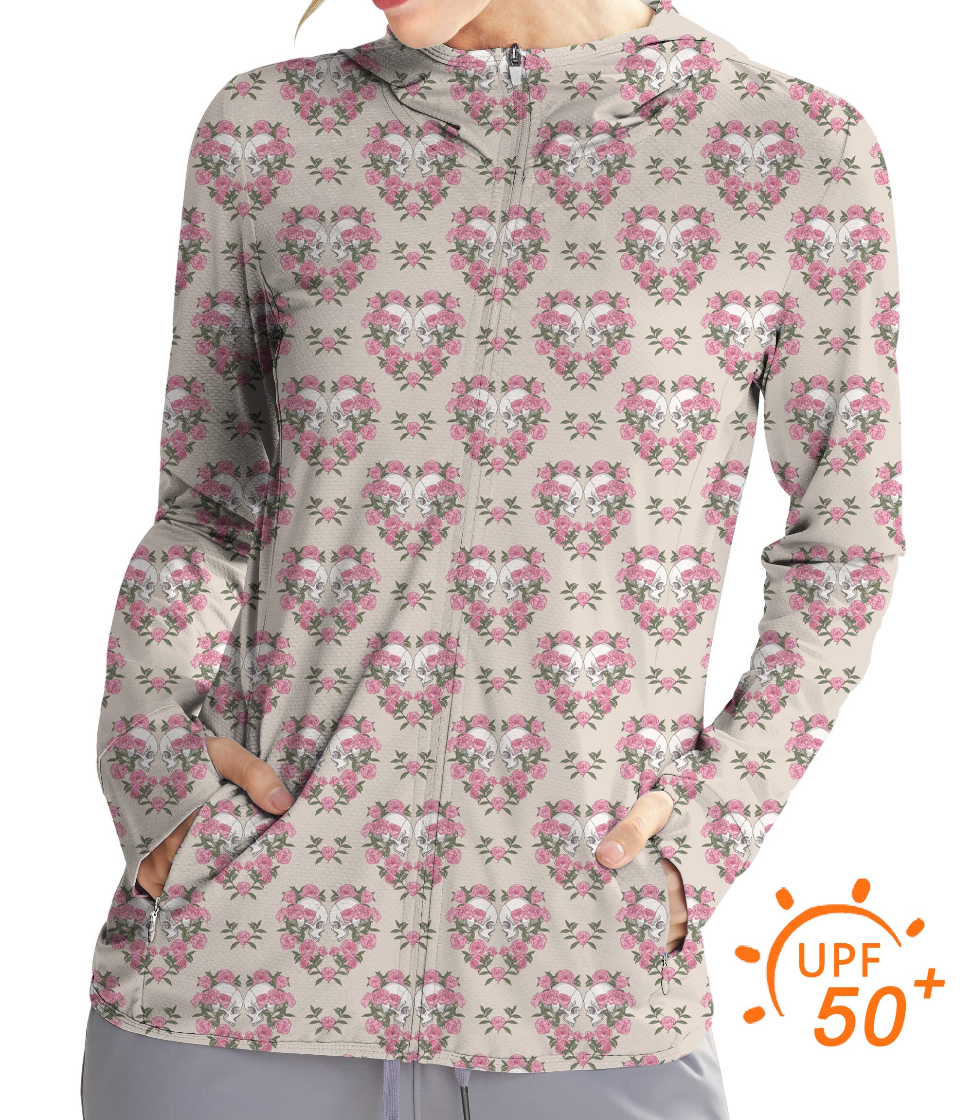 Women's Outdoor Halloween Skull Rose Golf Sun Protection Slim Fit zip hoodies