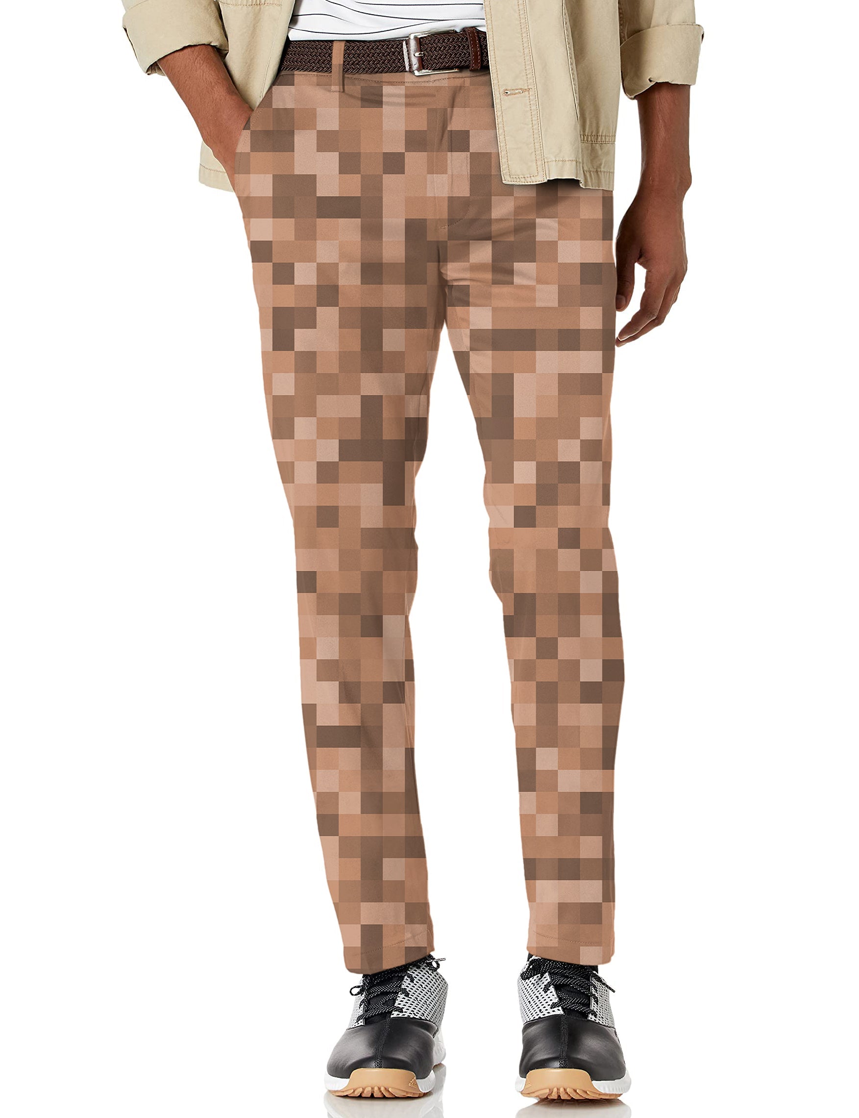 Men's brown pixel big stretch golf pants with moisture-wicking and wrinkle-resistant fabric for all-day comfort and performance