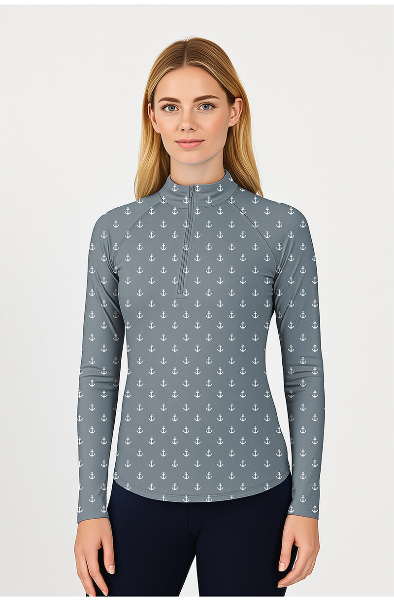 Gray Anchor Women's Golf active 3/4 zip top with long sleeves and anchor print