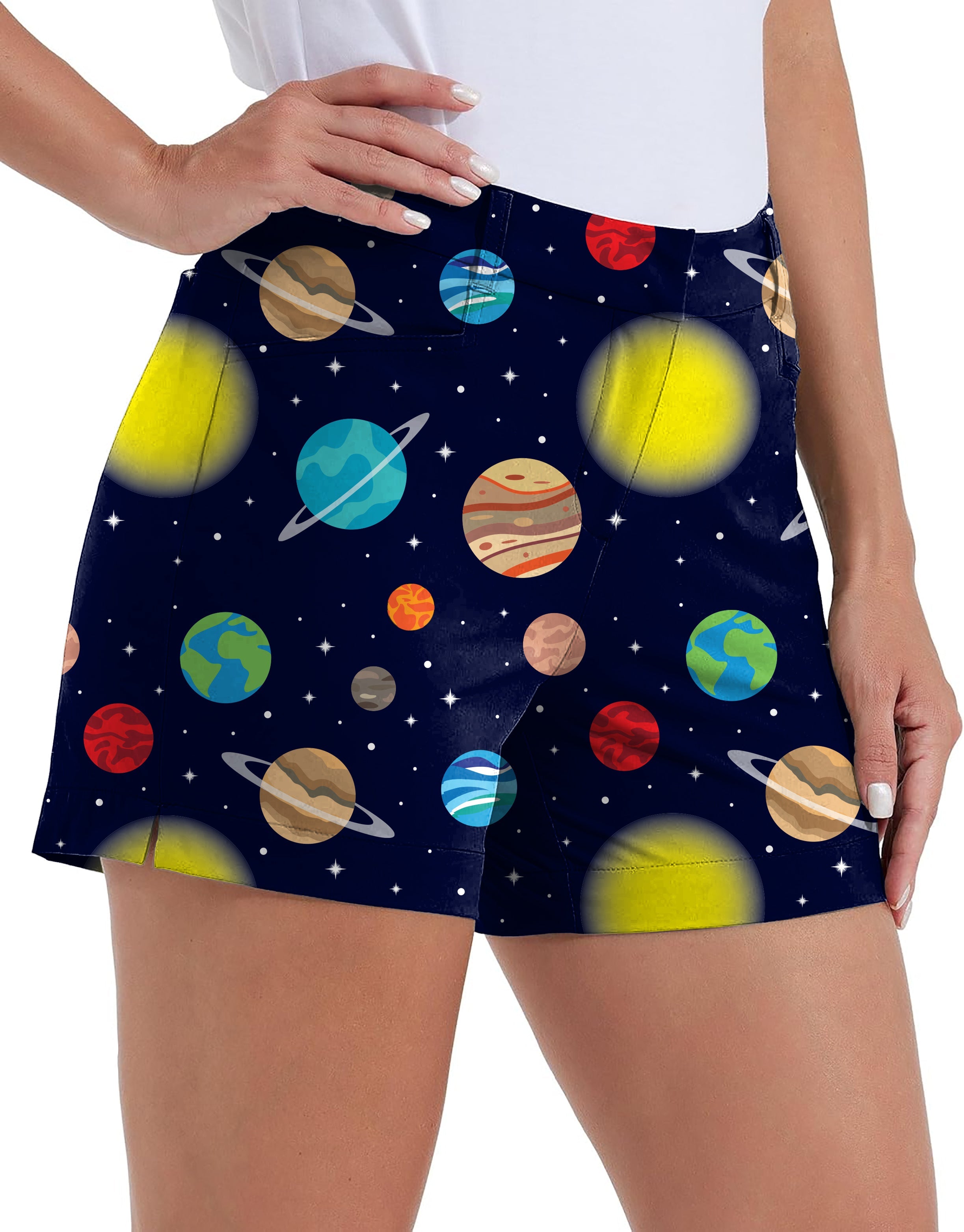 Women's Solar System Swag Polo quick-drying golf shorts with pockets and vibrant space print