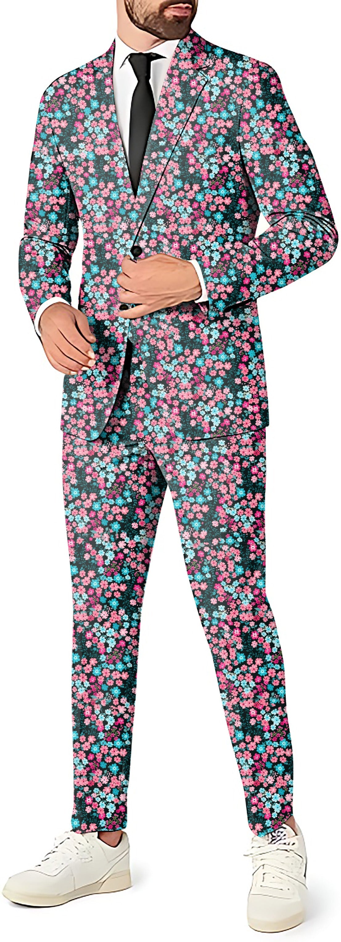Candy Blossoms Men's floral print party suit with blazer, vest, and pants