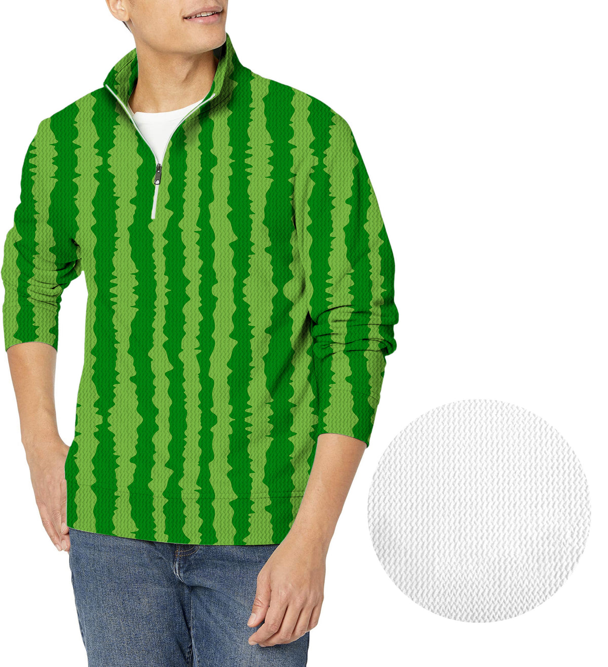 watermelon stripes Men's Golf Waffle Zipper Pullover