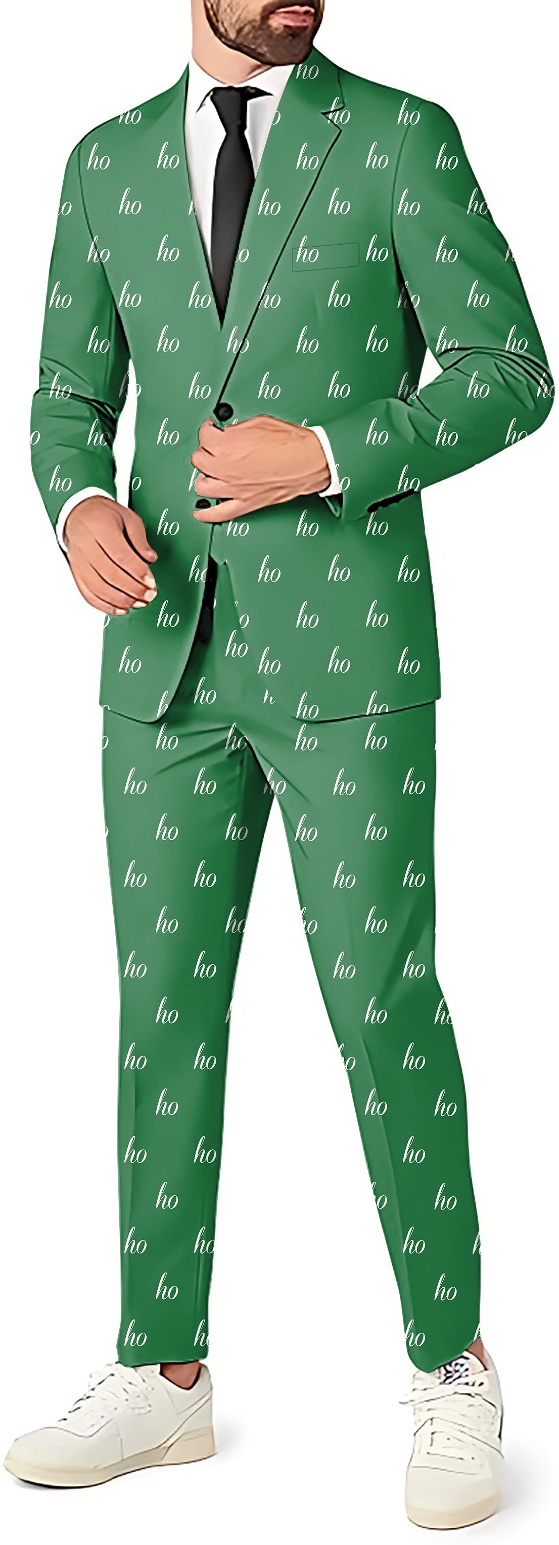 Green custom name men's Christmas party suit with blazer, pants, and vest