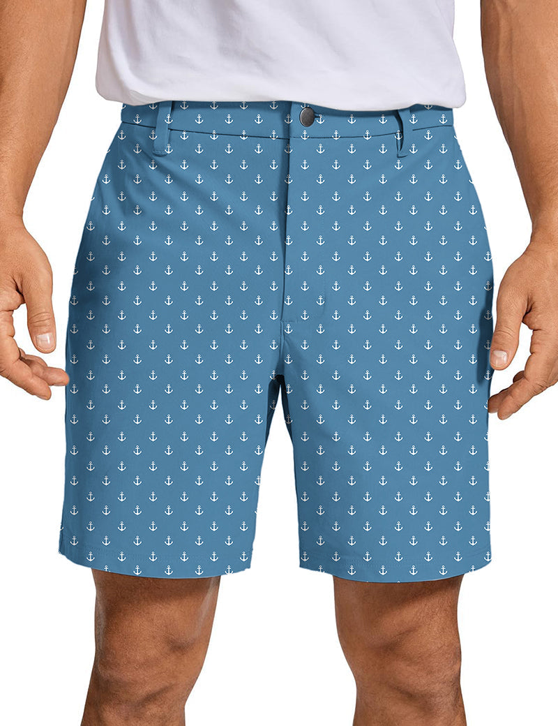 men's sea blue anchor golf shorts with quick dry and stretch fabric
