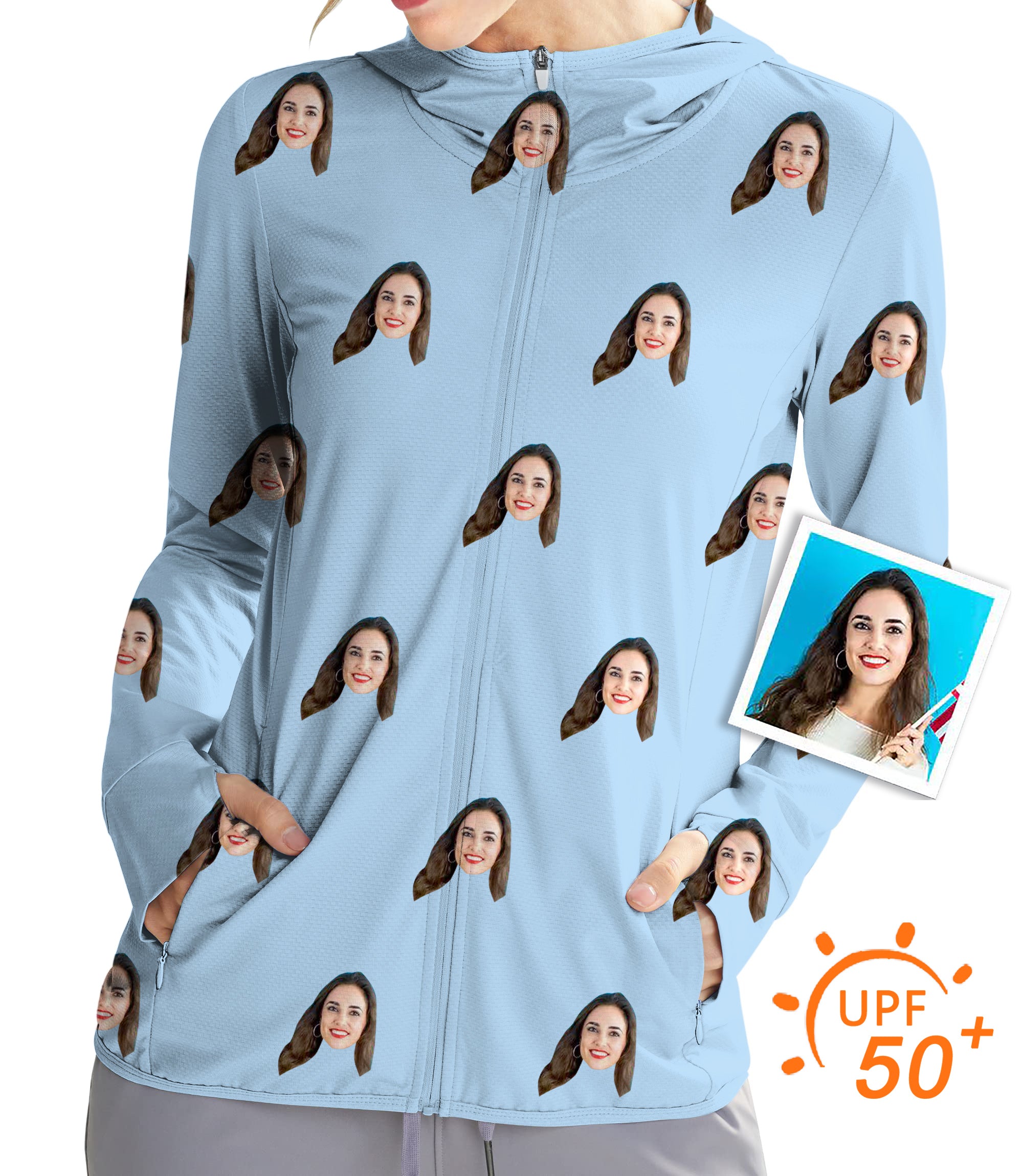 Women's Outdoor Custom Photo Funny Face Golf Sun Protection Slim Fit zip hoodies