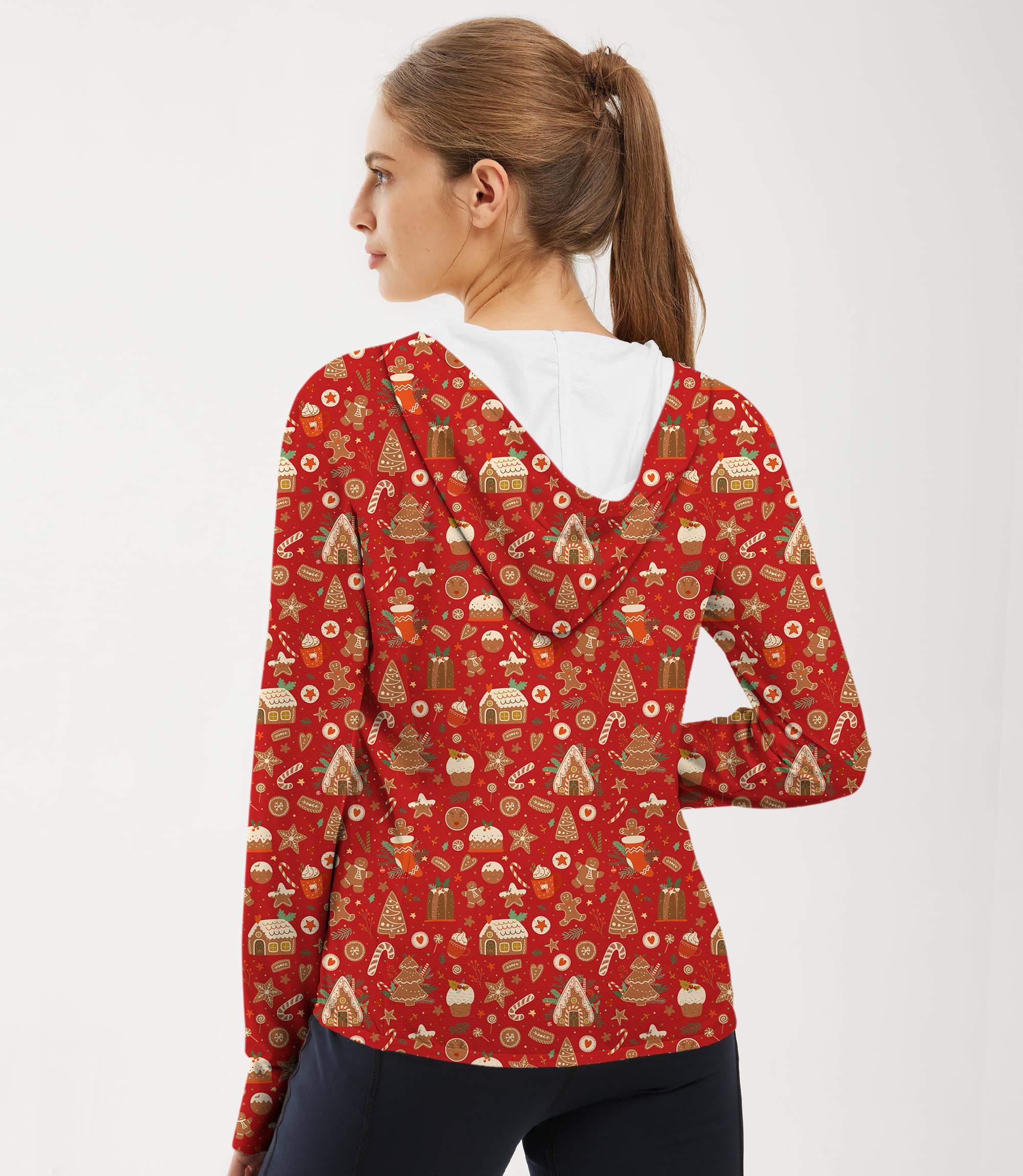 Women's Outdoor Red Christmas Candy House Golf Sun Protection Slim Fit zip hoodies