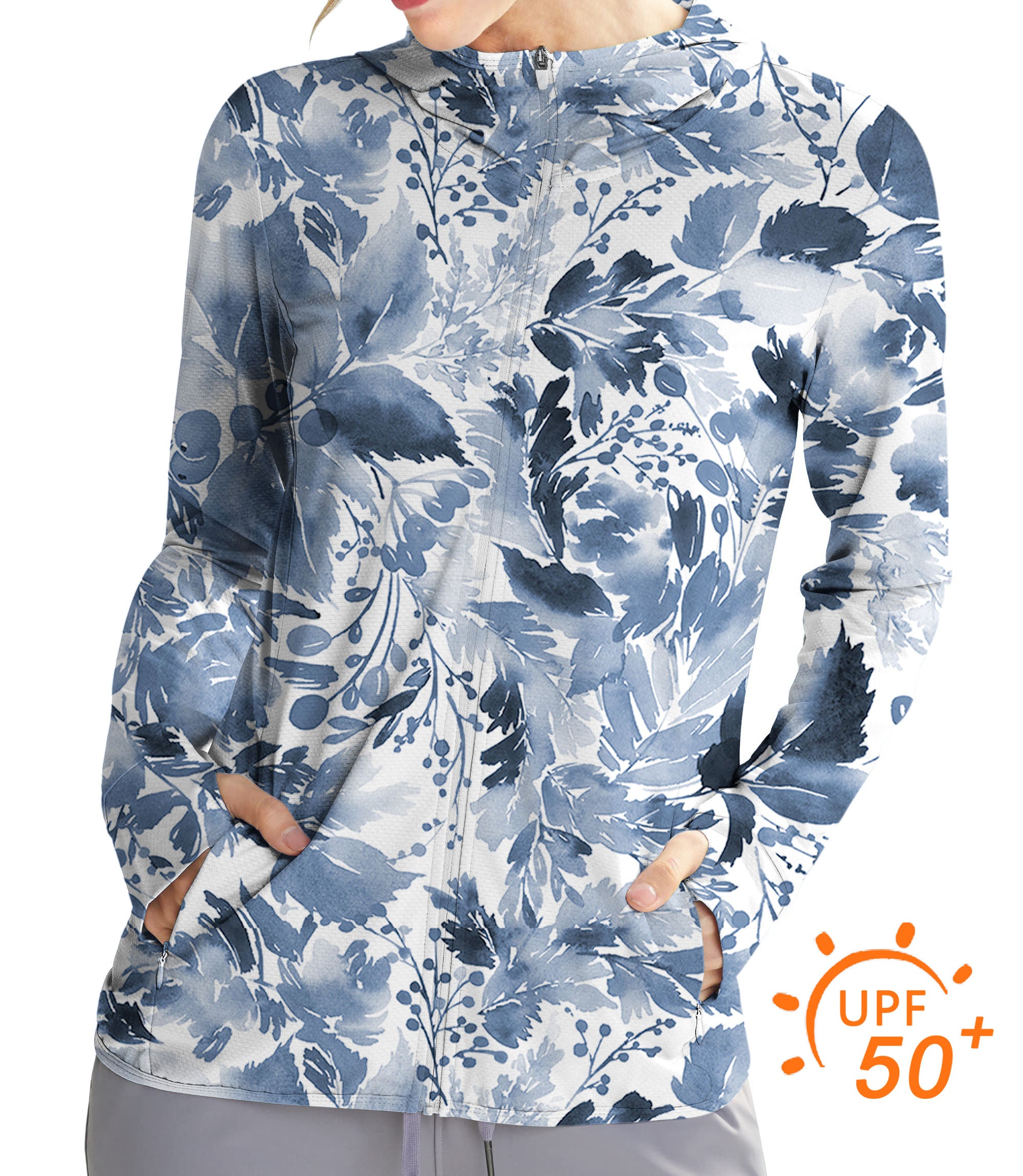 Women's Outdoor BLUE LEAVES Golf Sun Protection Slim Fit zip hoodies