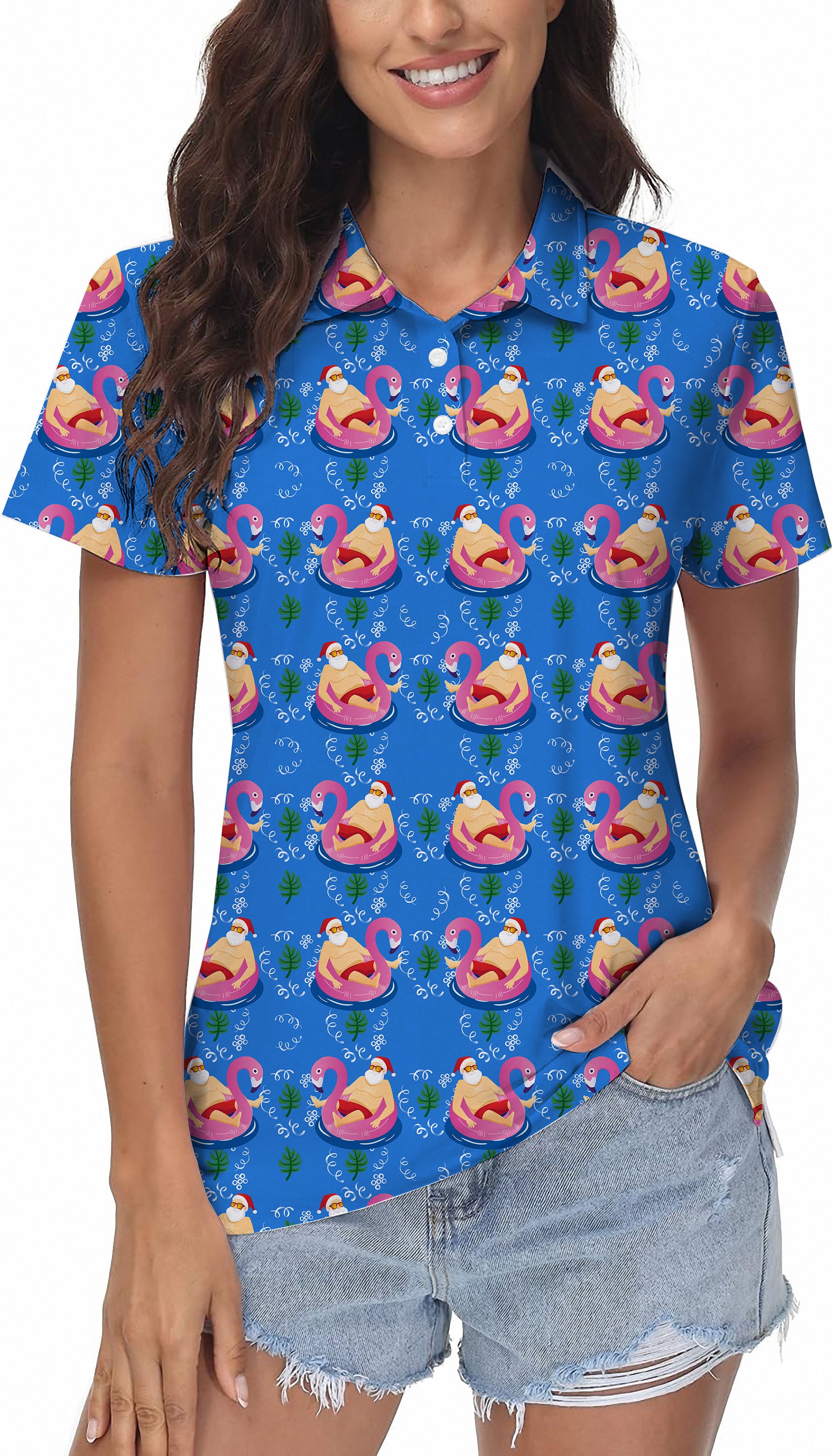 Santa Pool Party Women's Golf Polo Christmas