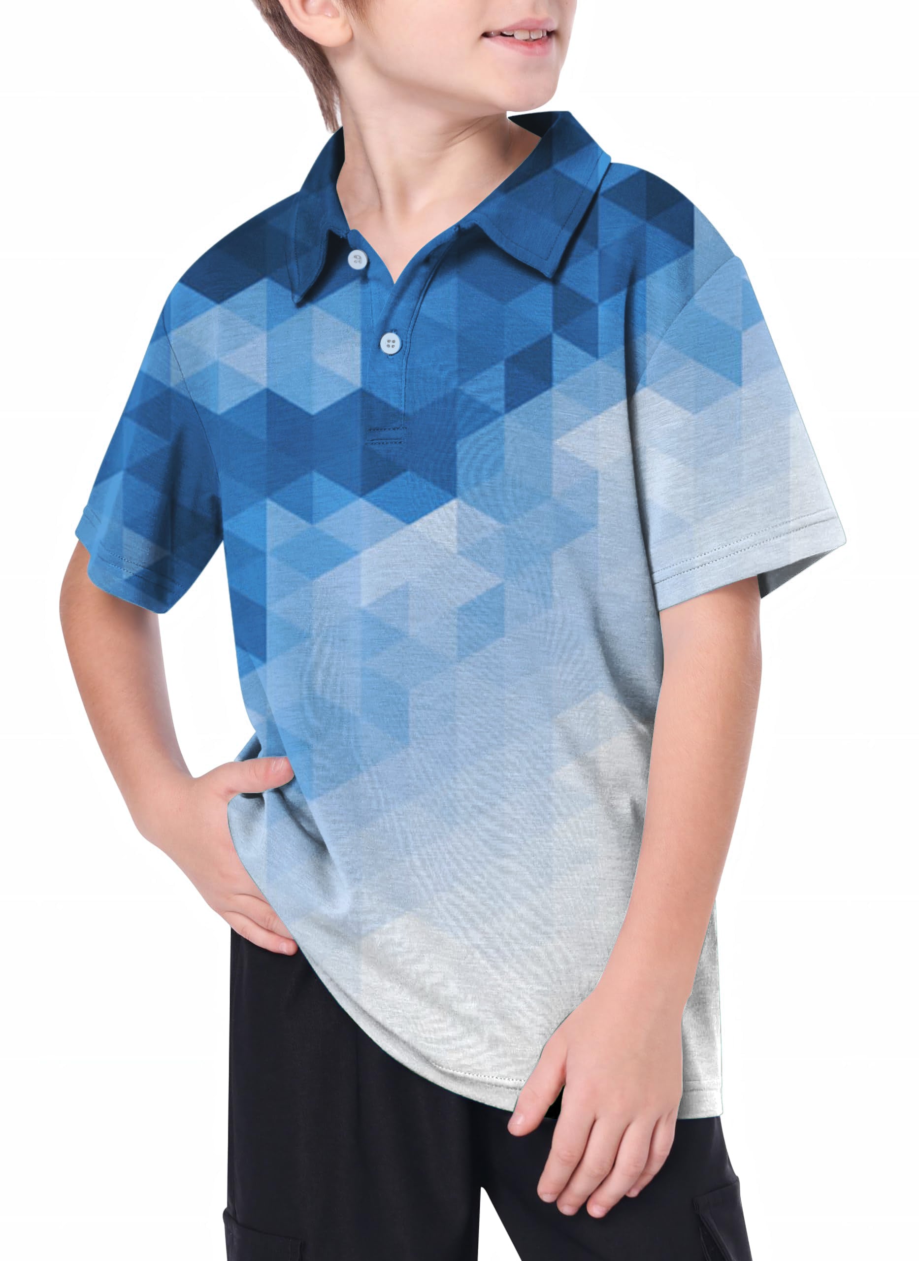 Youth Abstract Blue Background With Triangular Pattern Golf Polo