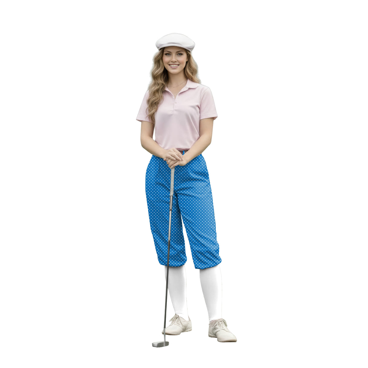 Personalize And Add To Cart Men's Sky blue with white polka dots Polo Womens Golf Knickers Pants