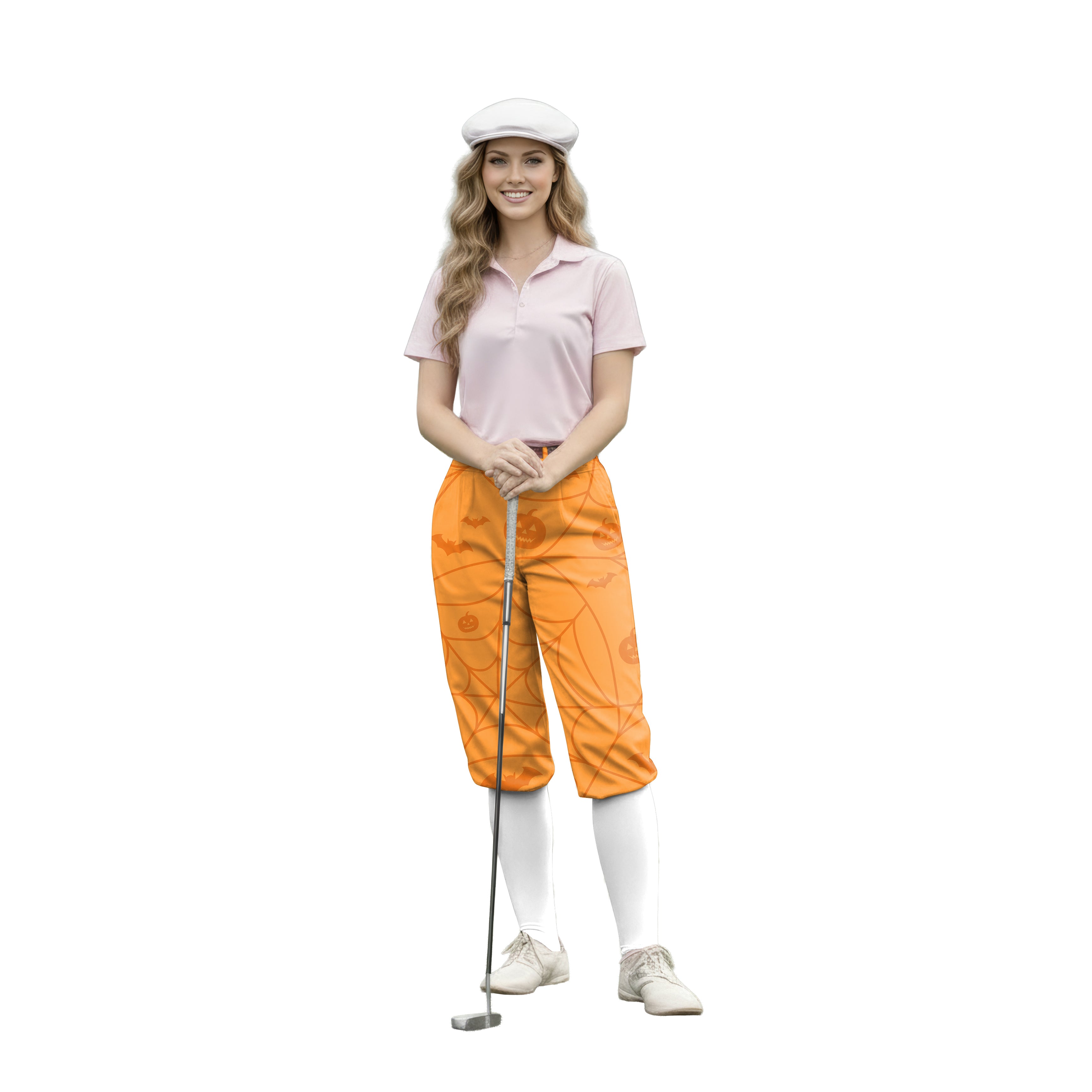 Personalize And Add To Cart Men's Halloween Spiderweb Pumpkin Polo Womens Golf Knickers Pants