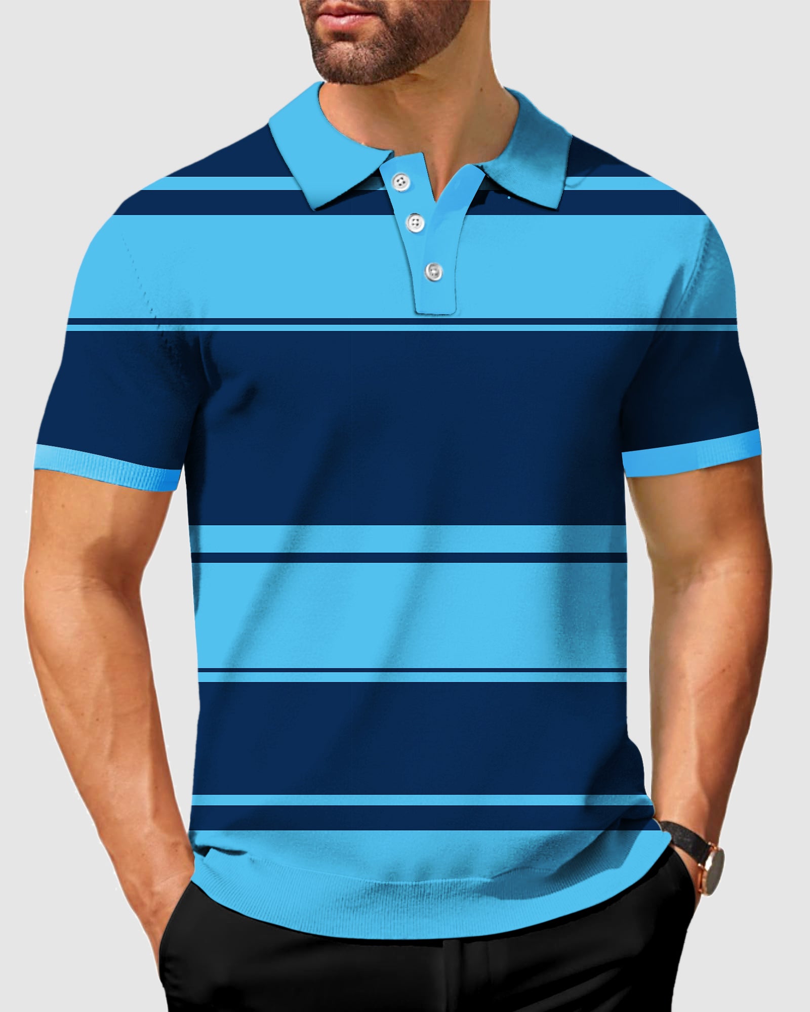 Men's Thick Horizontal Stripes-Stripe Series Polo