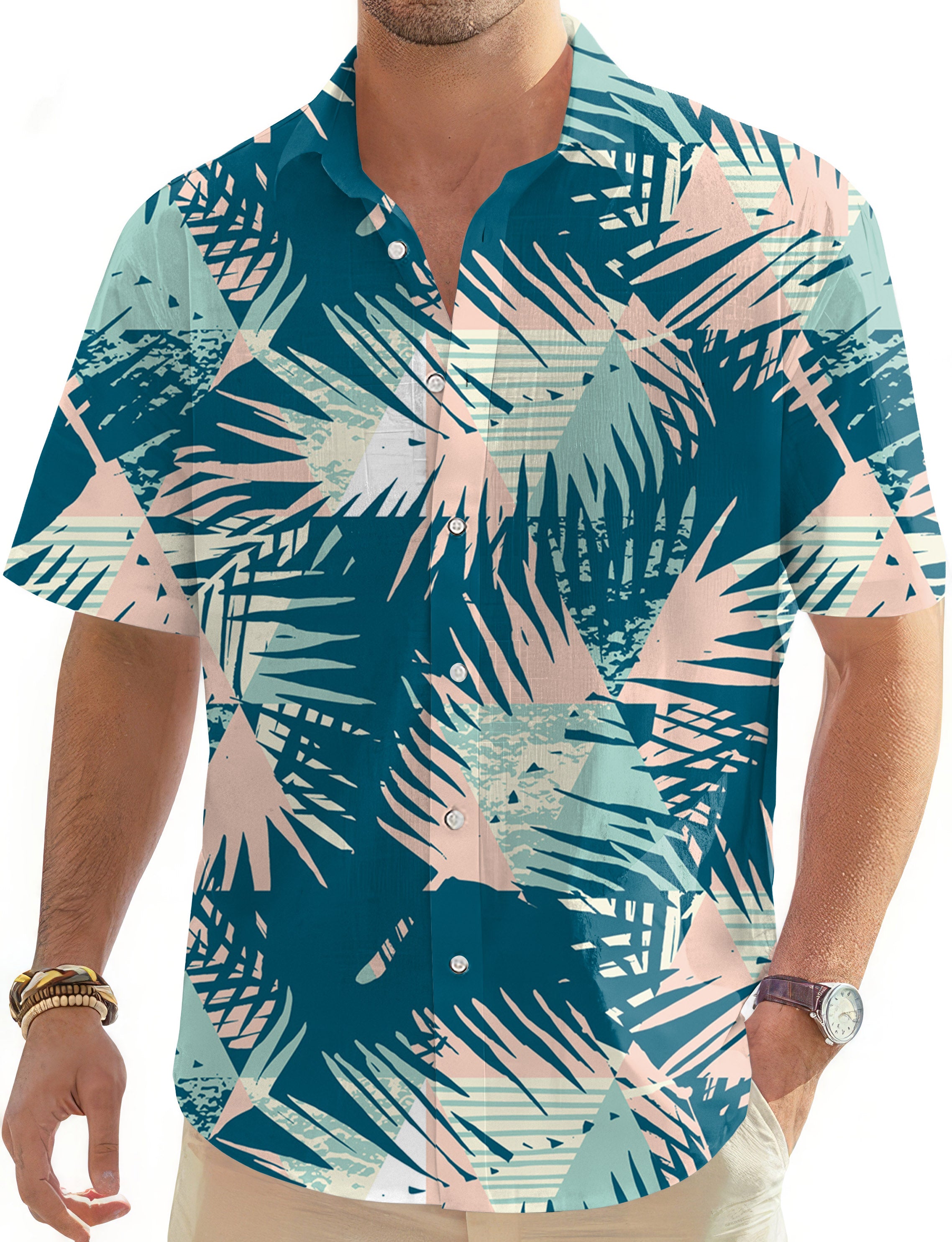 Pastel Jungle Men's Golf Hawaiian Shirts Button Down Shirt