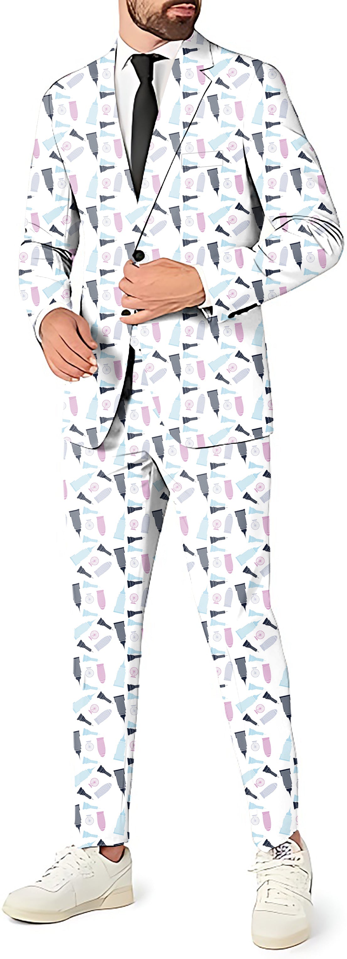 limited edition Empire State Building men's party costume suit set with blazer, pants, and vest