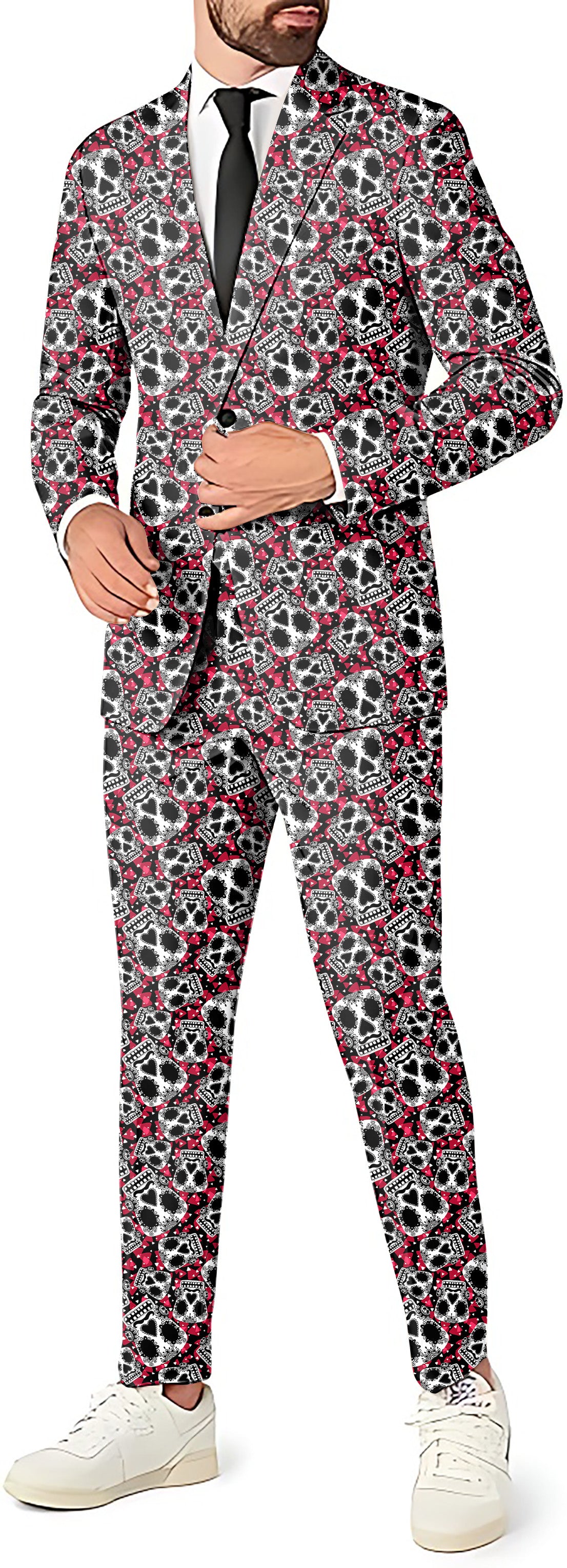 Sugar Skull Pattern Men's Party Costumes-Theme Party 2 or 3pcs Suit set-Blazer Pants & Vest