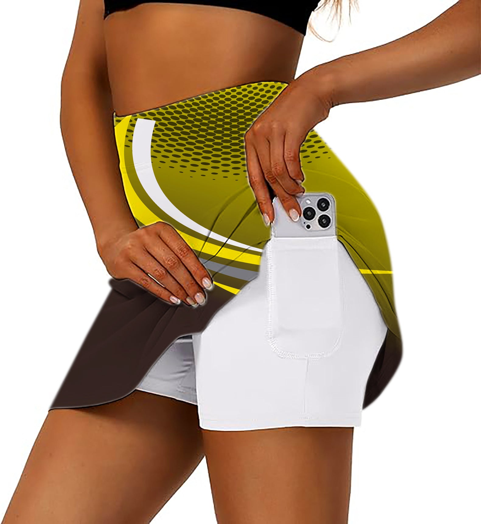 Yellow Black Custom Sport Team Competition Uniforms Women's Athletic Golf Skorts Flared Skirts