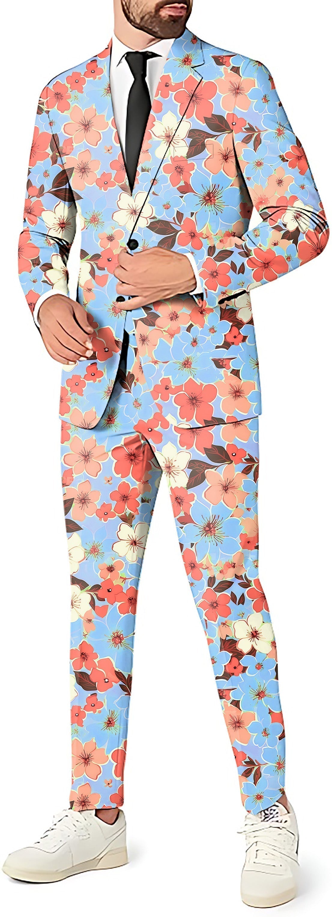 Light Tropical flowers Men's Party Costumes-Theme Party 2 or 3pcs Suit set-Blazer Pants & Vest