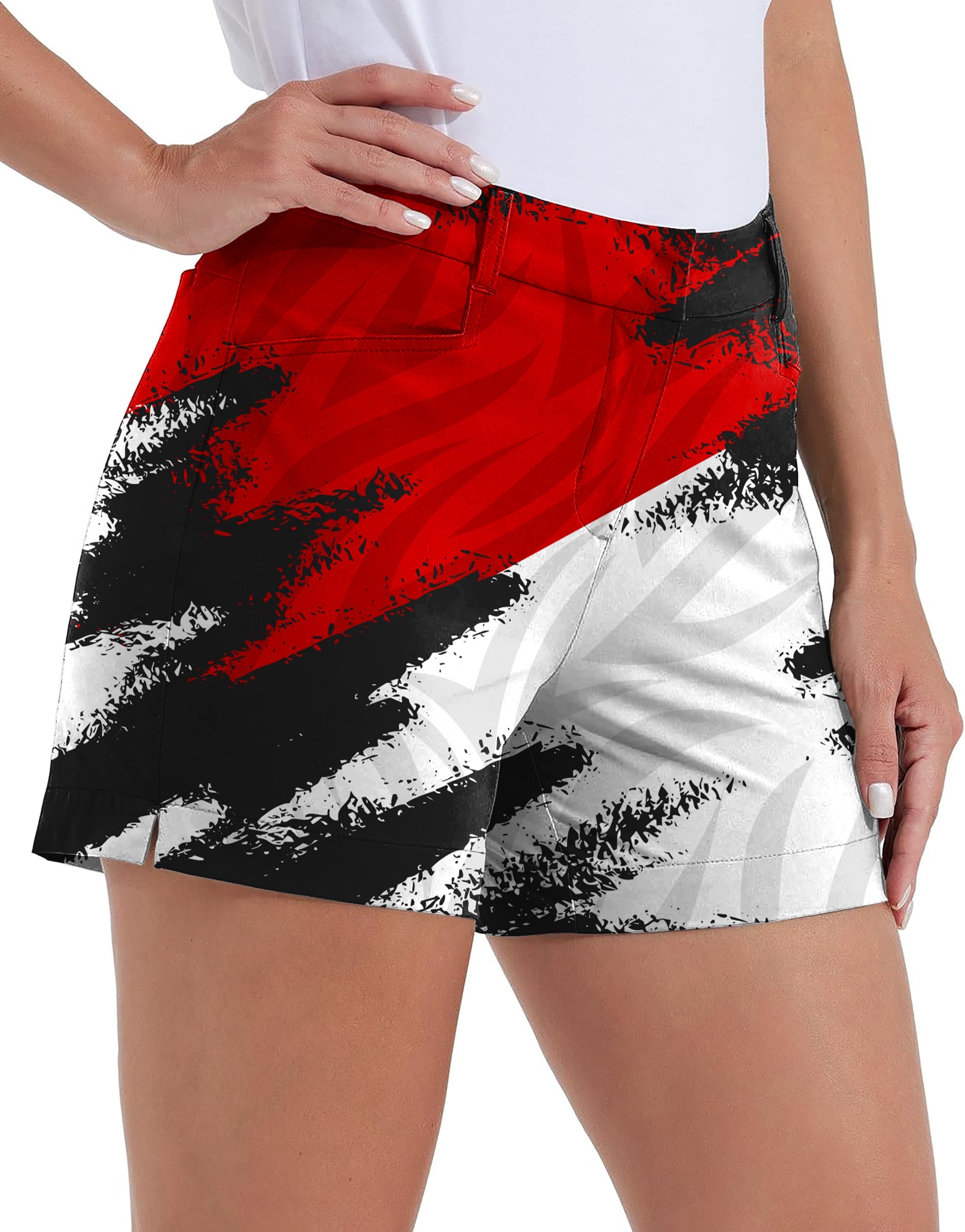 Red custom sport team women's quick-drying golf shorts with pockets and waterproof design