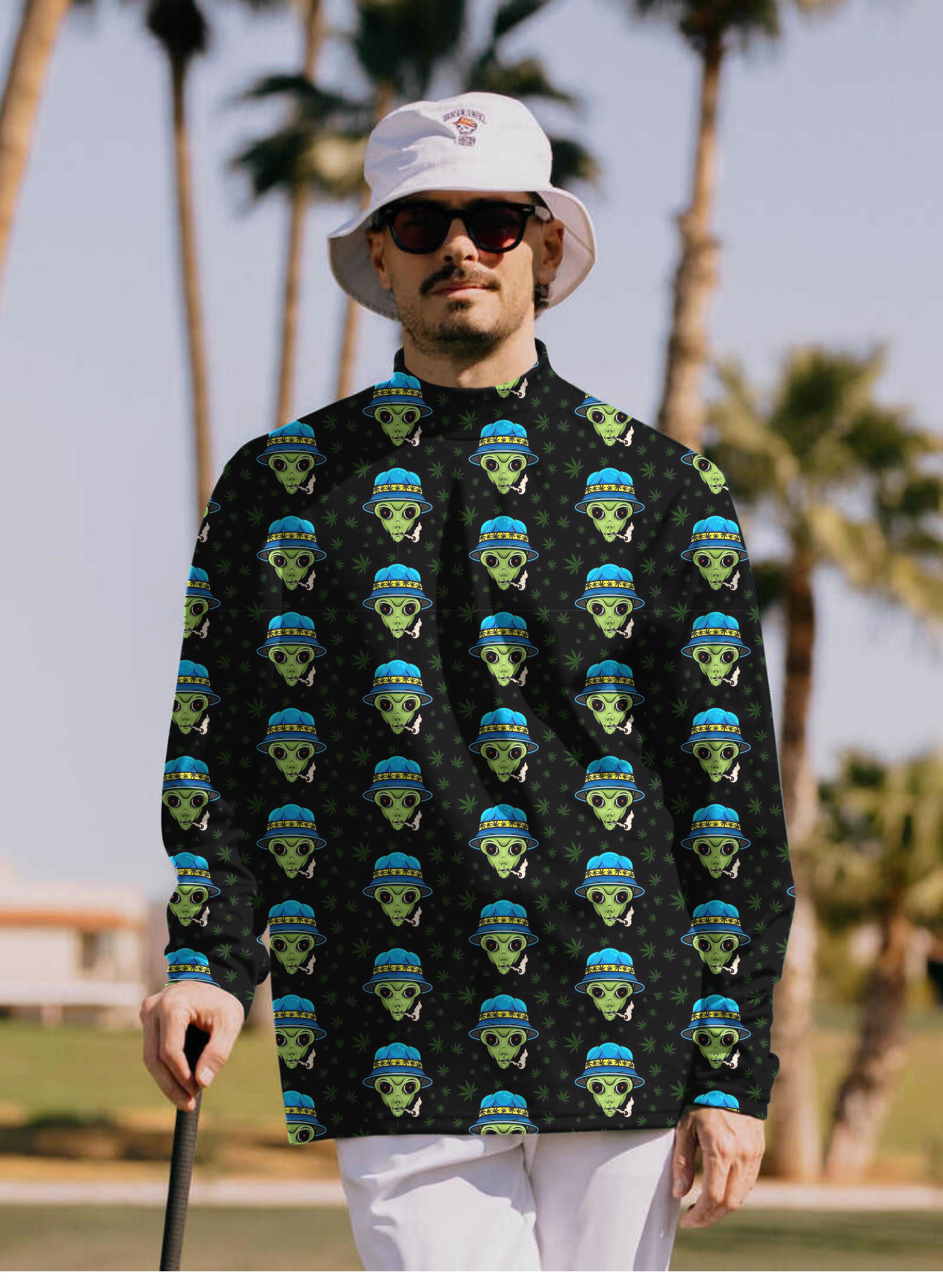 Men's Smokin' Galactic Pullover High neck Long/Short sleeve T-Shirt