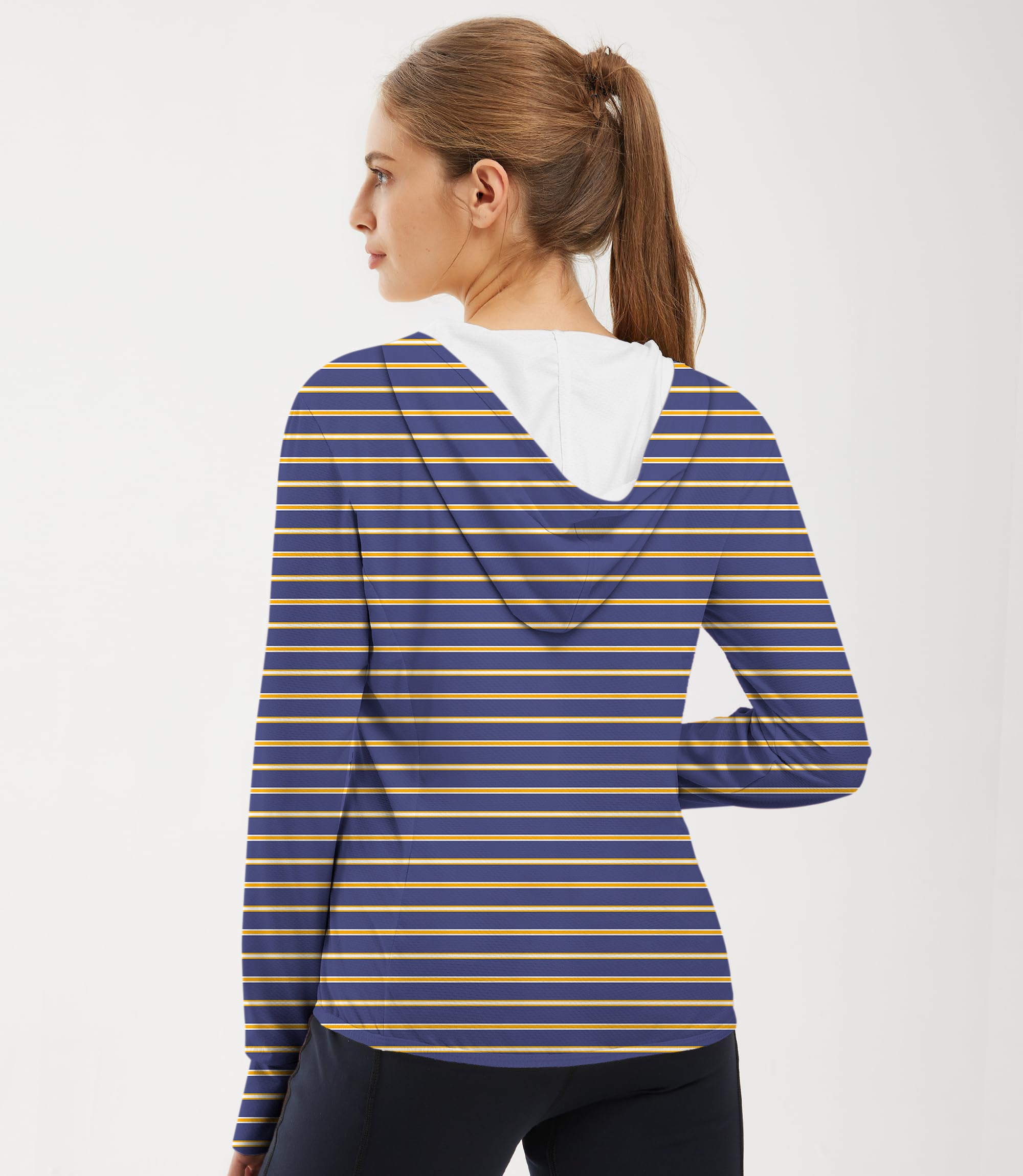 Women's Outdoor Navy blue and orange stripes Golf Sun Protection Slim Fit zip hoodies limited edition