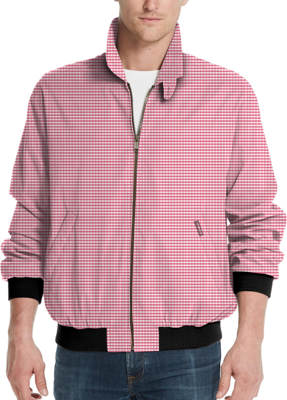 Pink striped and checkered squares Men's Golf Windbreaker Light Jacket