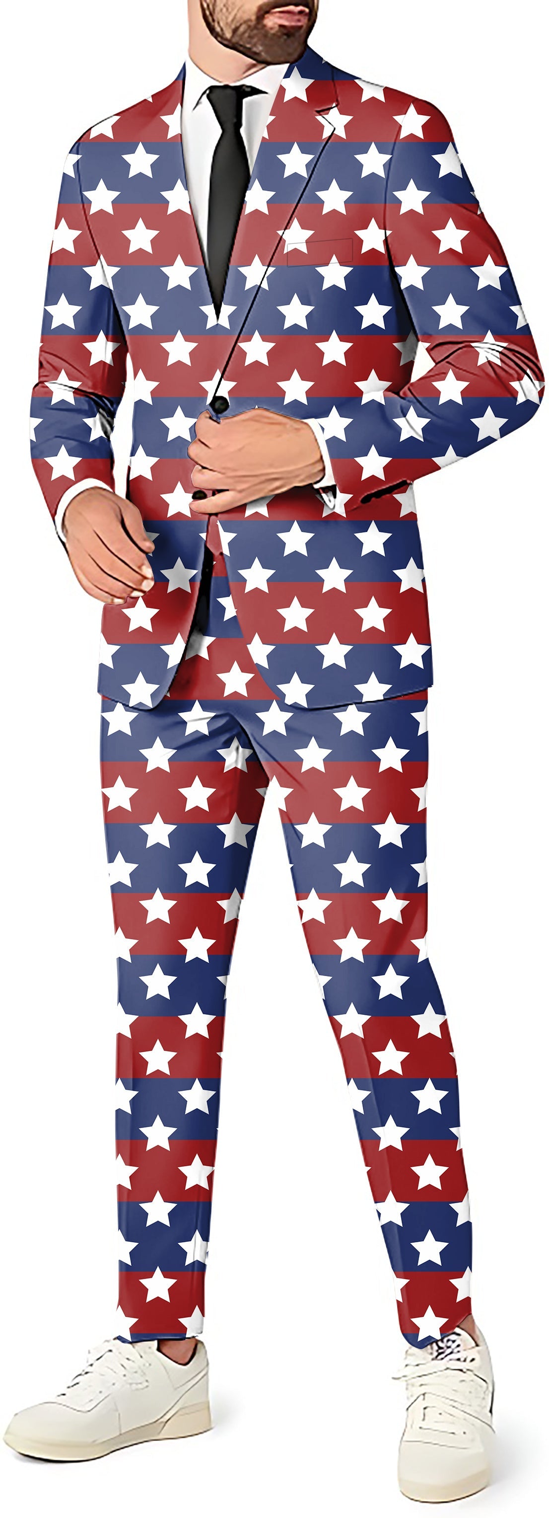 Men's party suit with US flag stars blazer, pants, and vest set