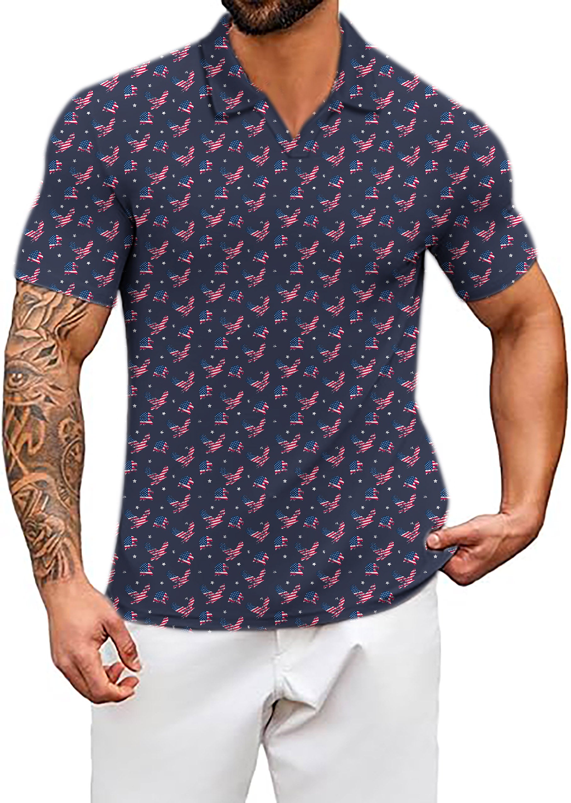 Men's eagle American flag V Neck Golf Polo Shirts 3XL Men's eagle American flag V Neck Golf Polo Shirts 3XL