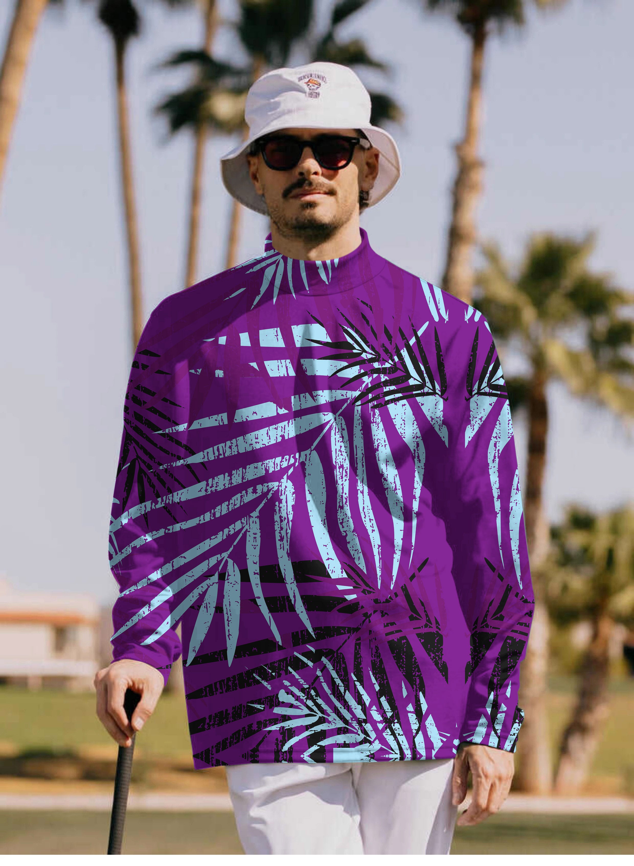 Men's purple leaf Pullover High neck Long/Short sleeve T-Shirt
