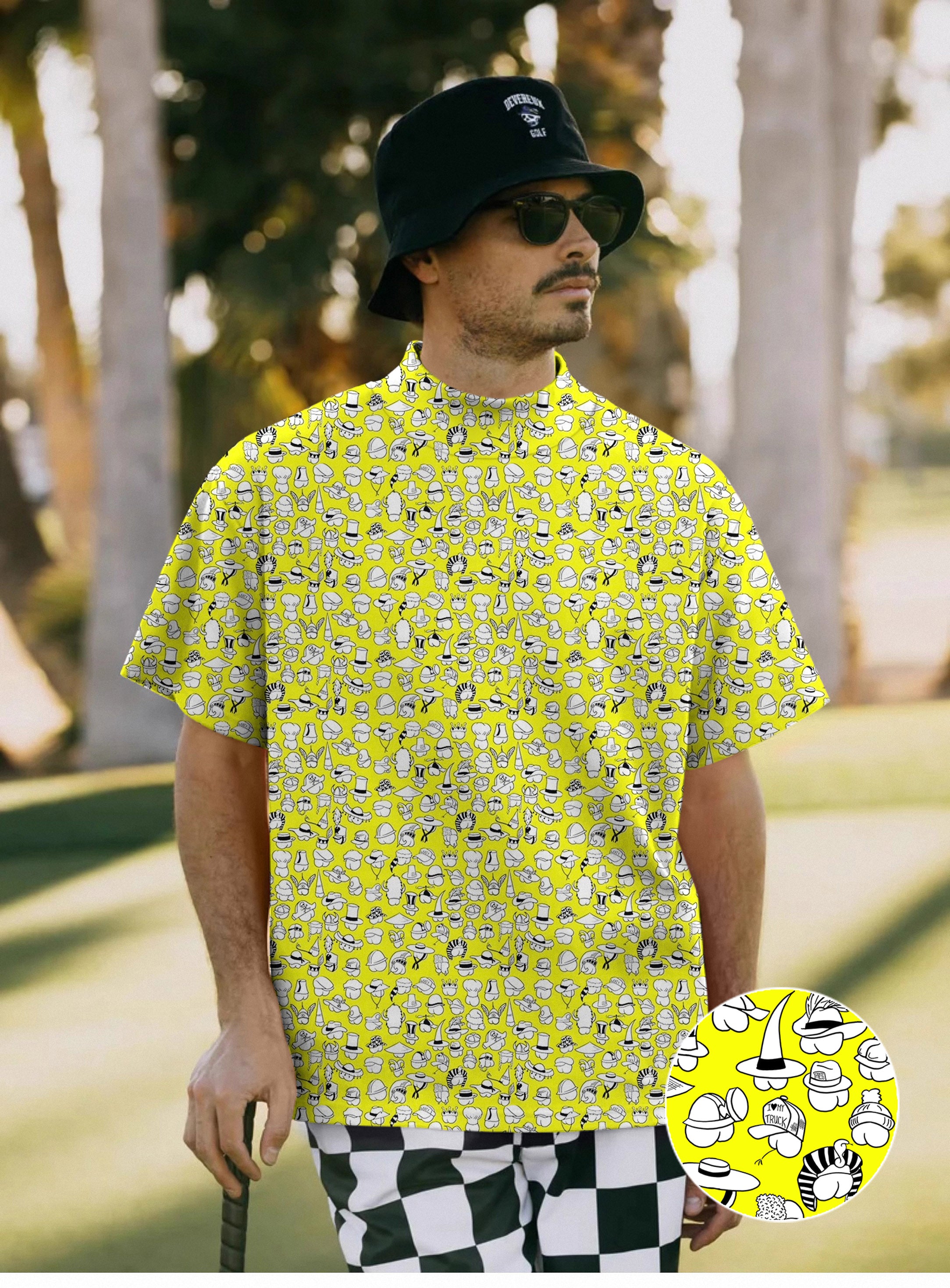 Men's Yellow Versatile Hips Designer style Mock Neck Long/Short Sleeve Golf Tops Sam’s Weird Studio