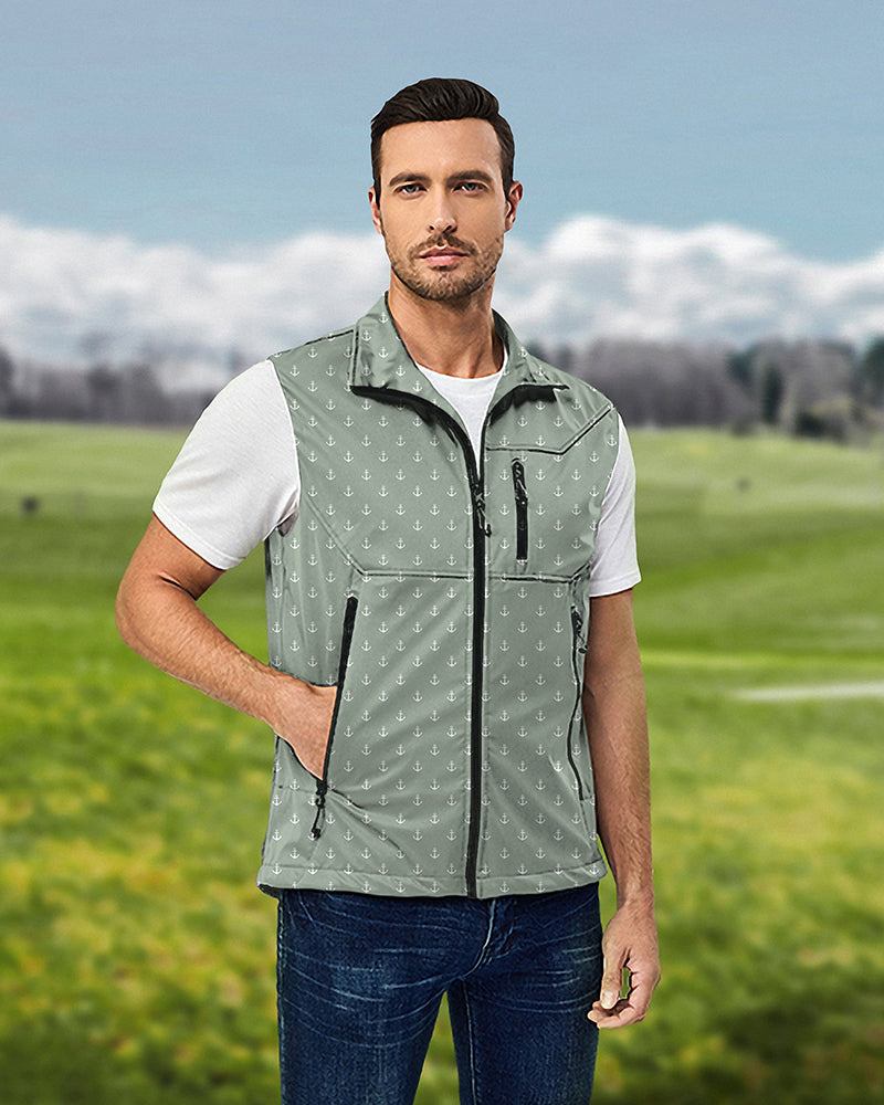 Men's light green anchor softshell vest sleeveless jacket windproof waterproof for golf
