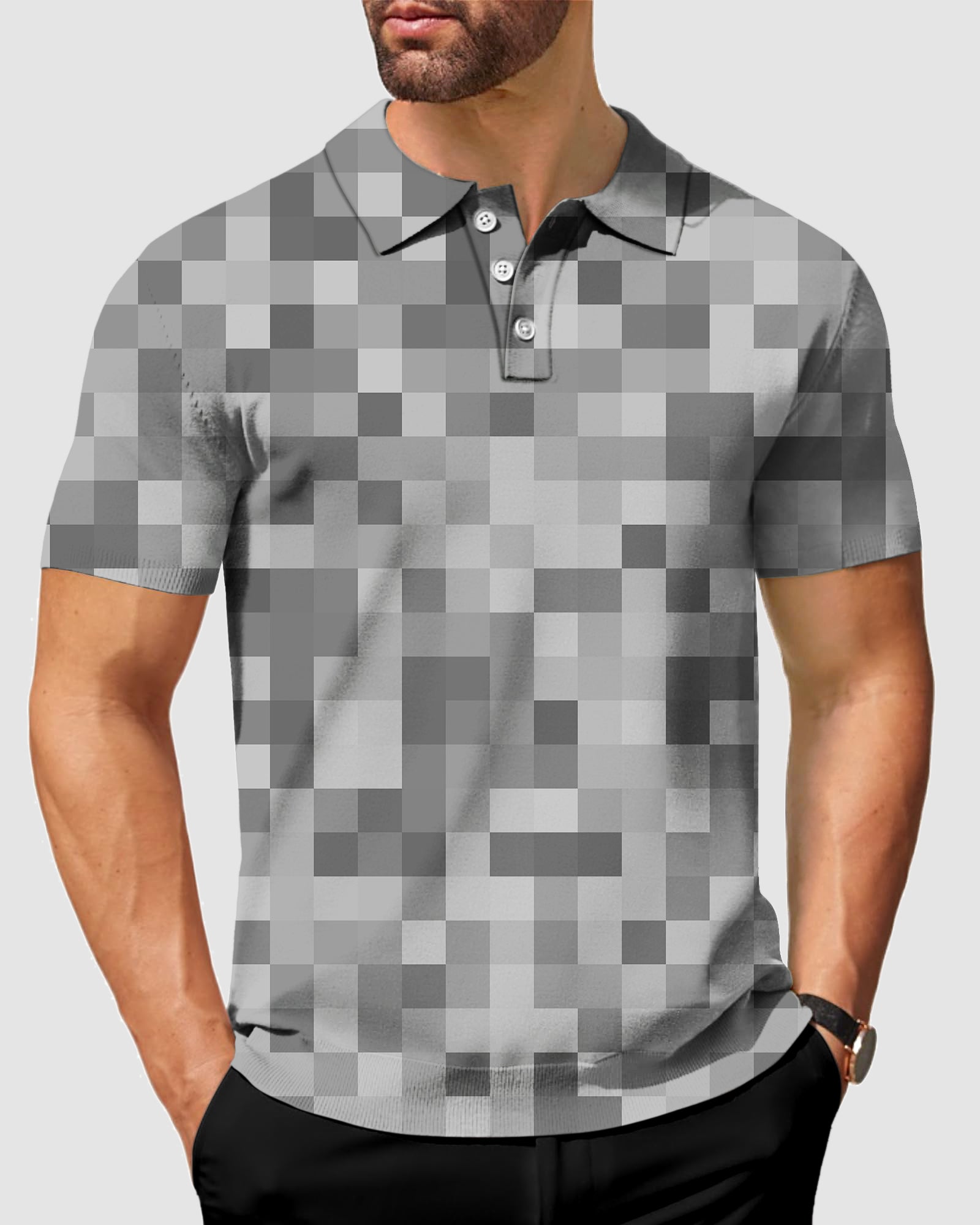 Men's Grey Pixel Big Polo