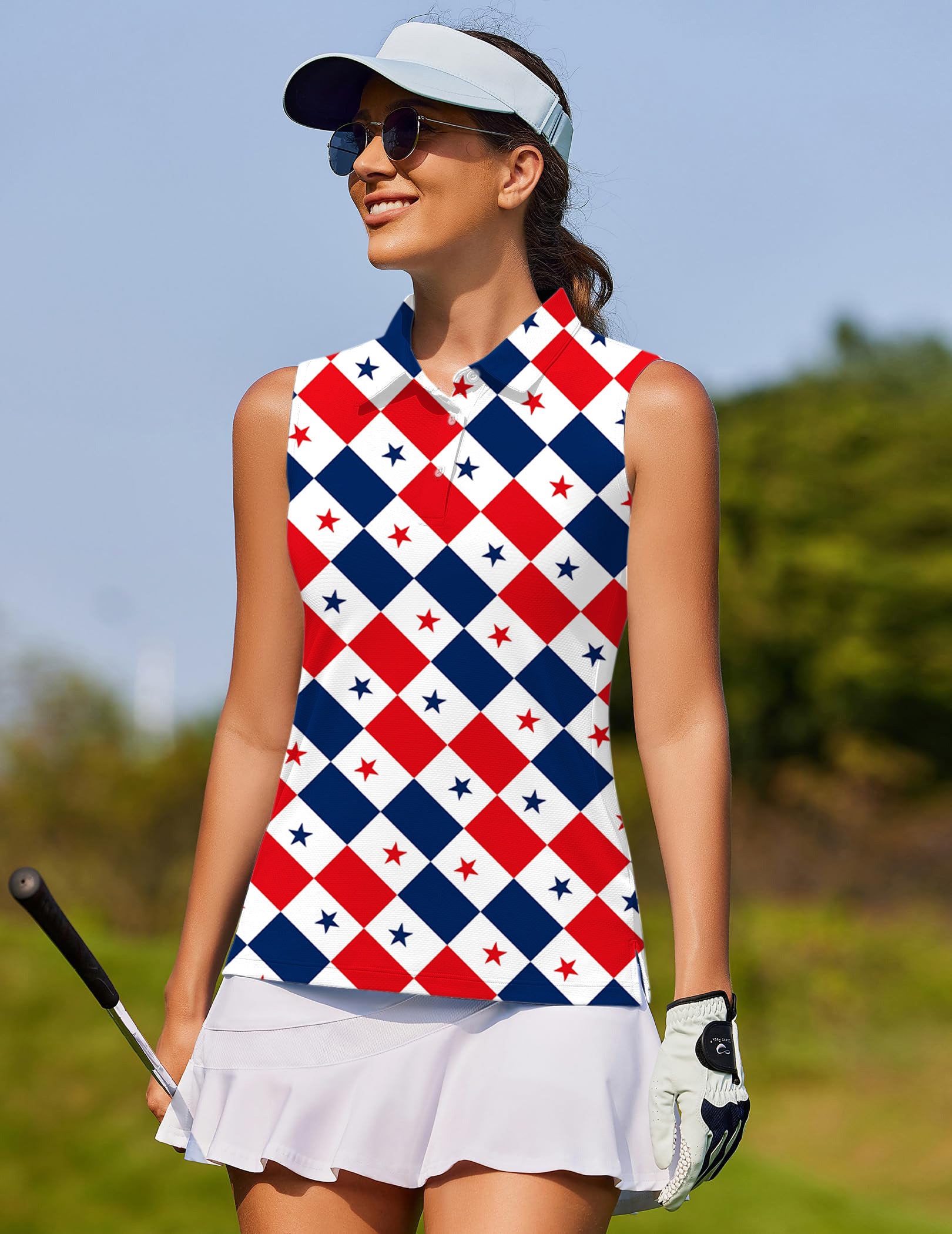 Argyle US Star flag Women's golf Sleeveless shirt