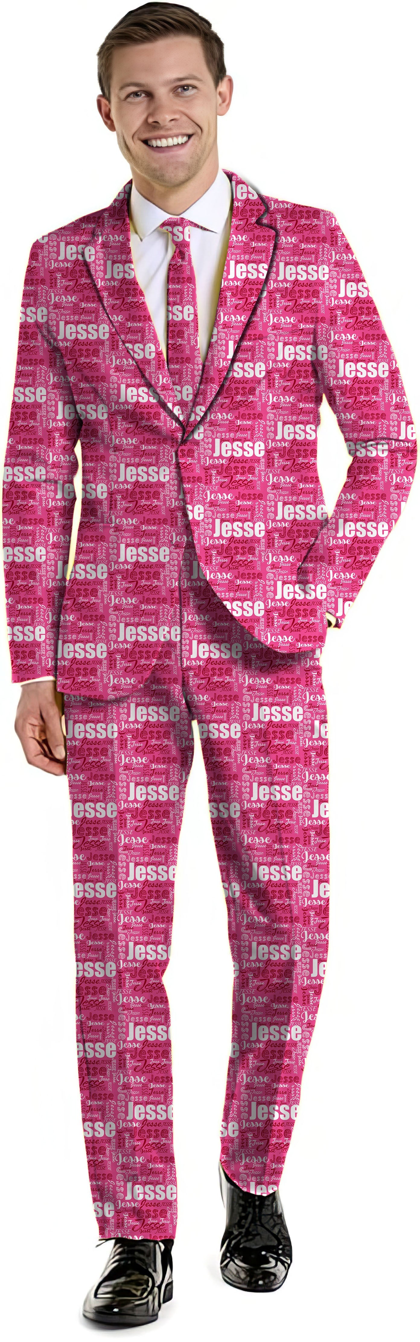 fuchsia men's custom name blazer pants and vest party suit set