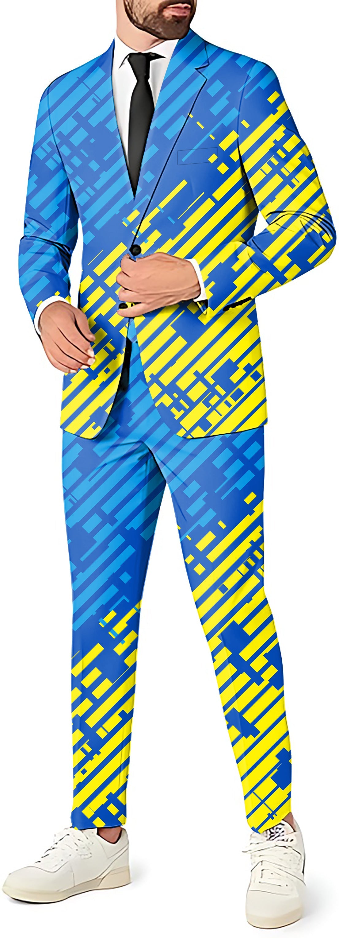 Blue and yellow sport team men's slim fit blazer, pants, and vest party costume set