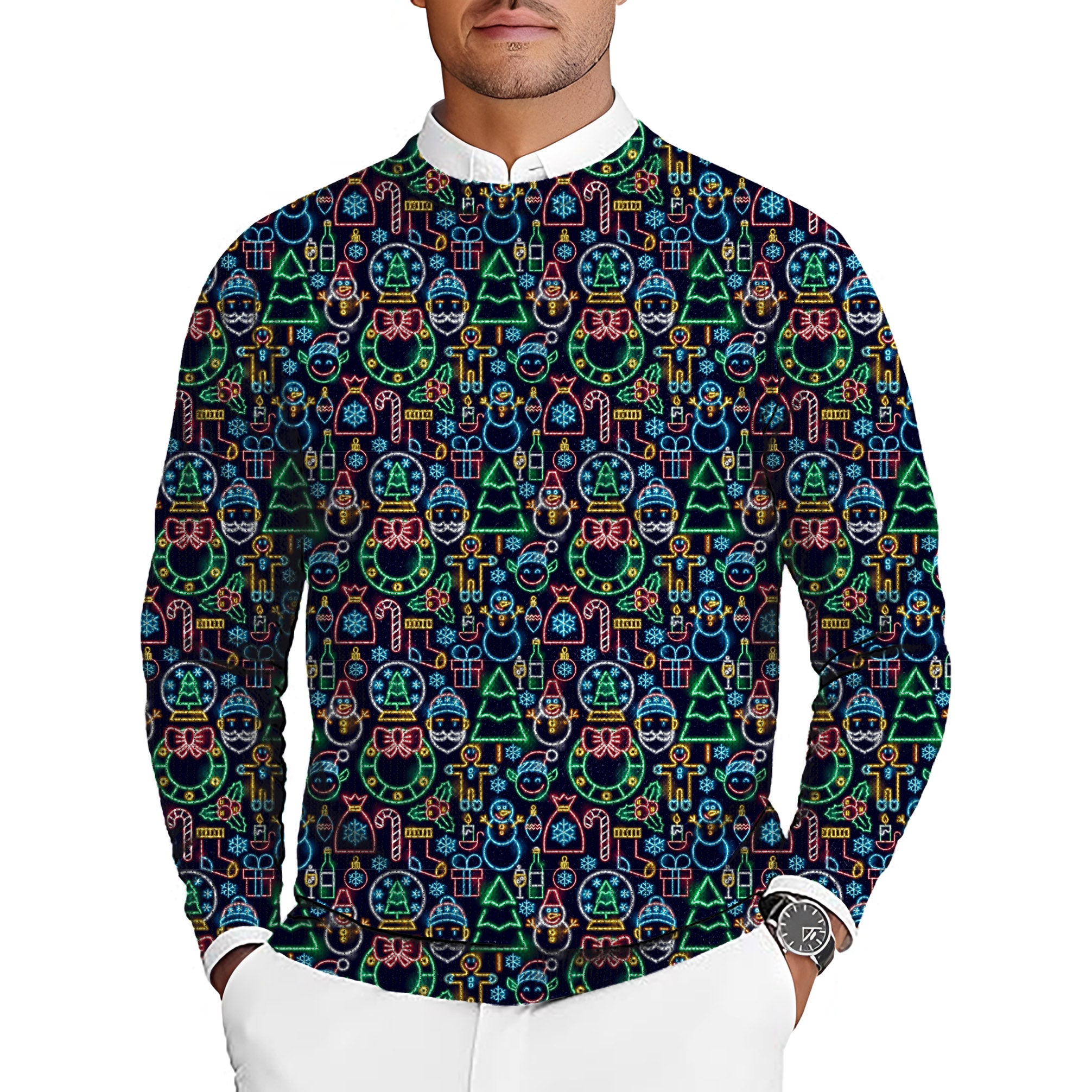 Neon Christmas Men's Golf Crewneck Pullover Sweaters Ugly Sweater