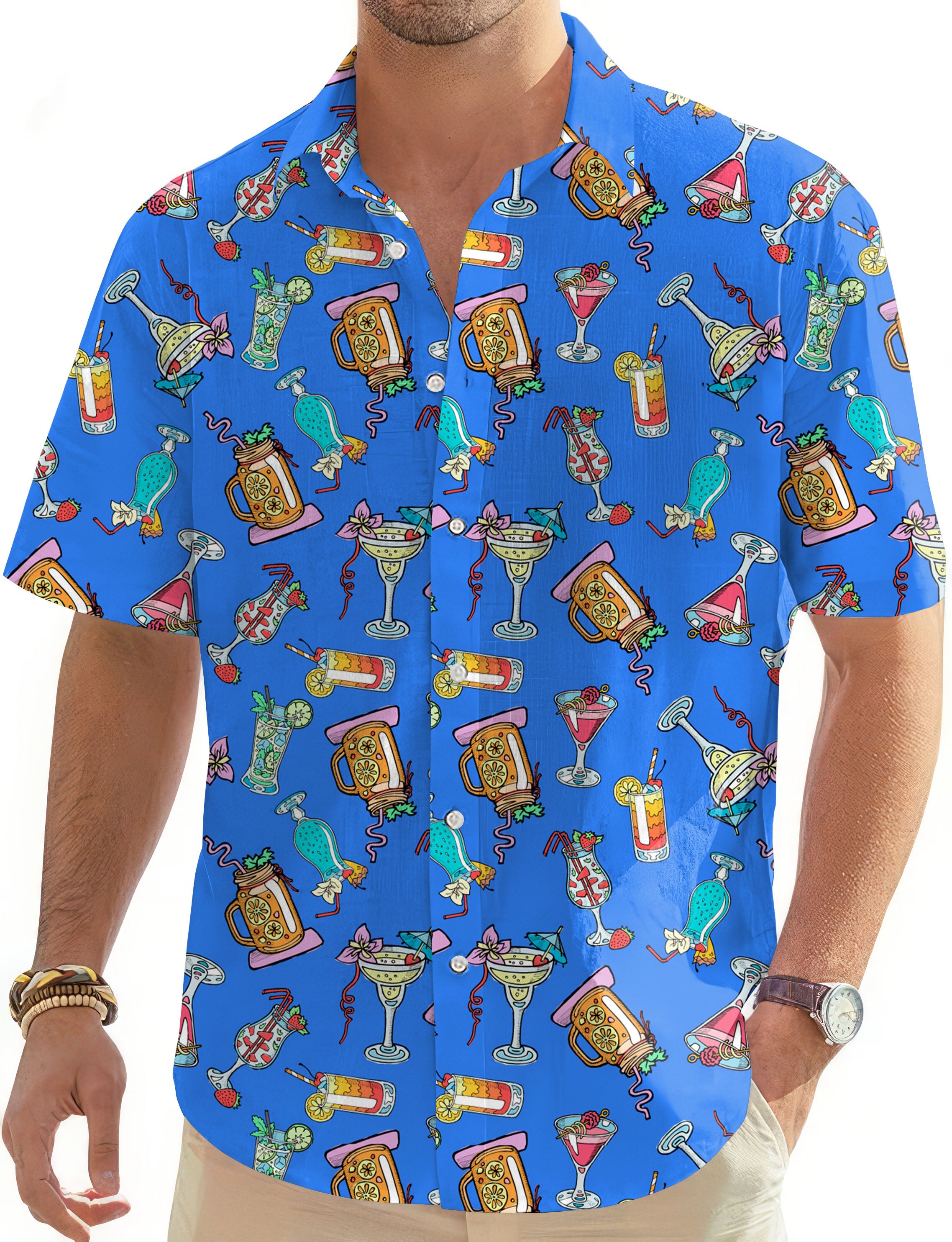 Summer fruit juice-Men's Golf Hawaiian Shirts Button Down Shirt