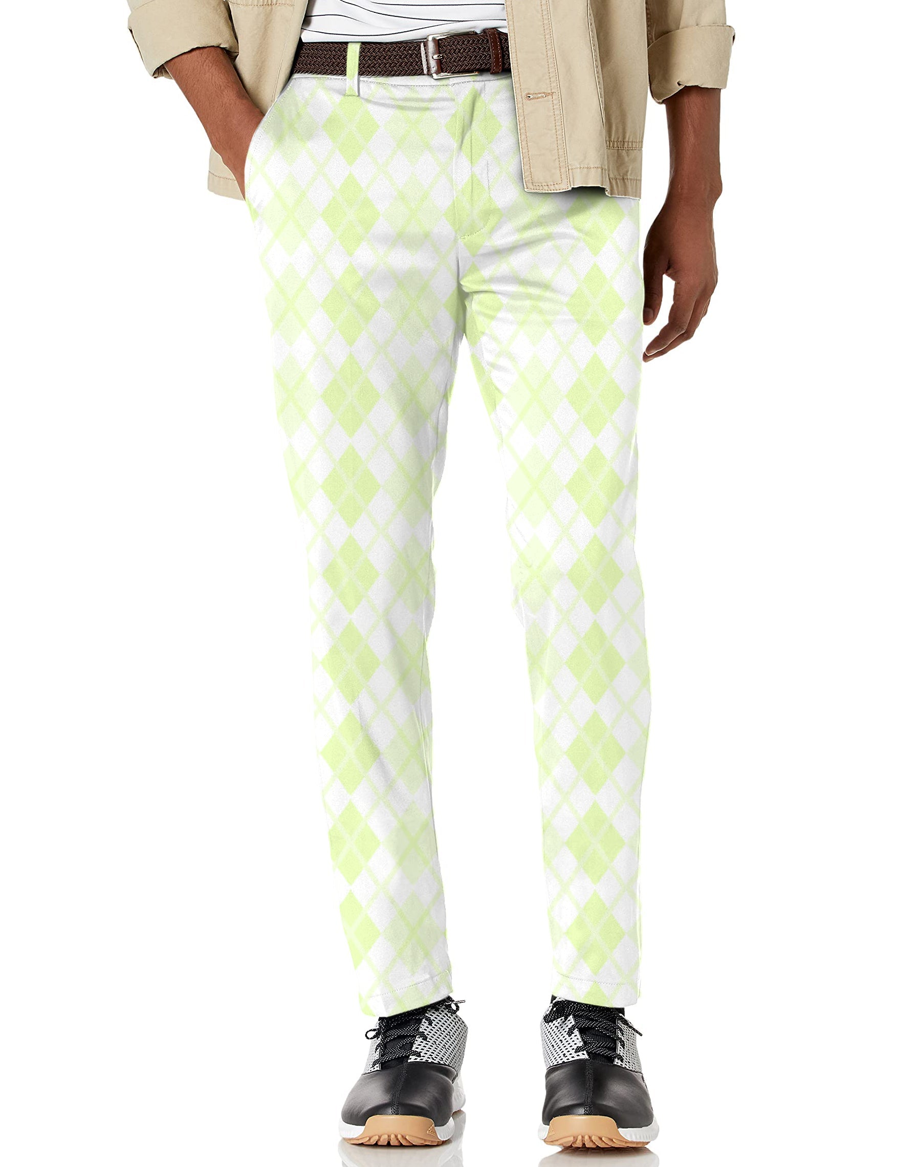 Men's green grid stretch golf pants with performance fabric and active waistband