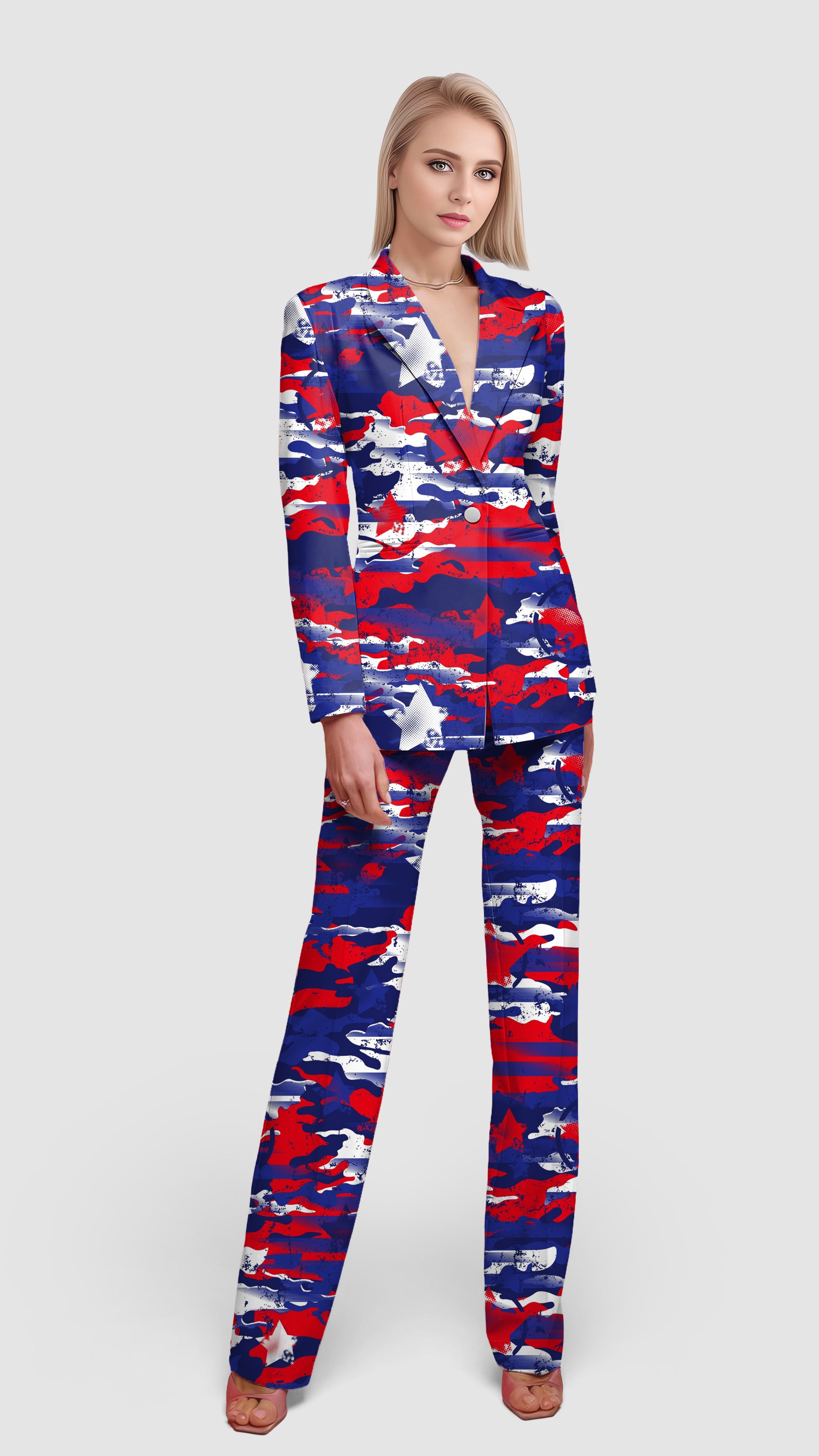 USA camo-Women's Blazer Casual Work Office Blazer Suit set
